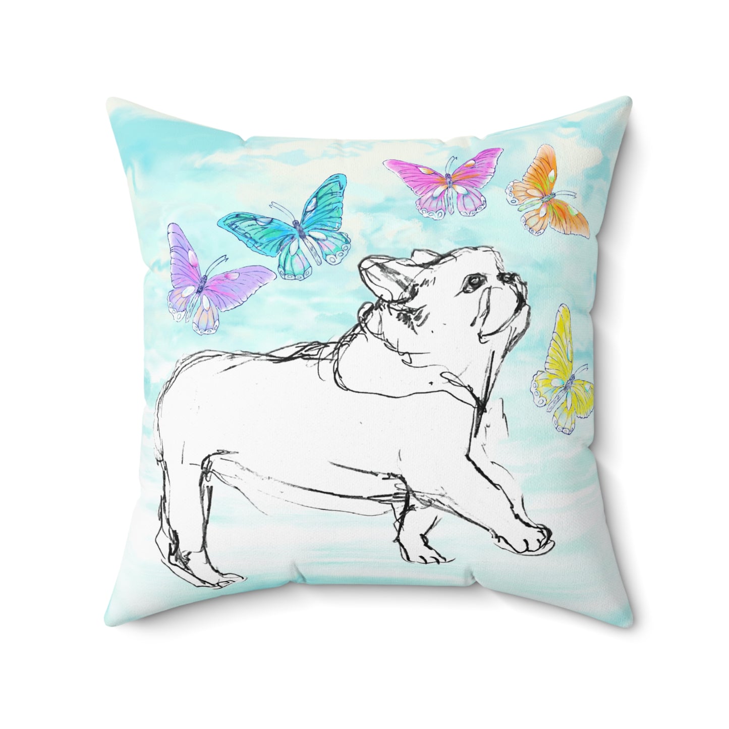 Dogi Butterfly Flutter Spun Polyester Square Pillow Bulldog