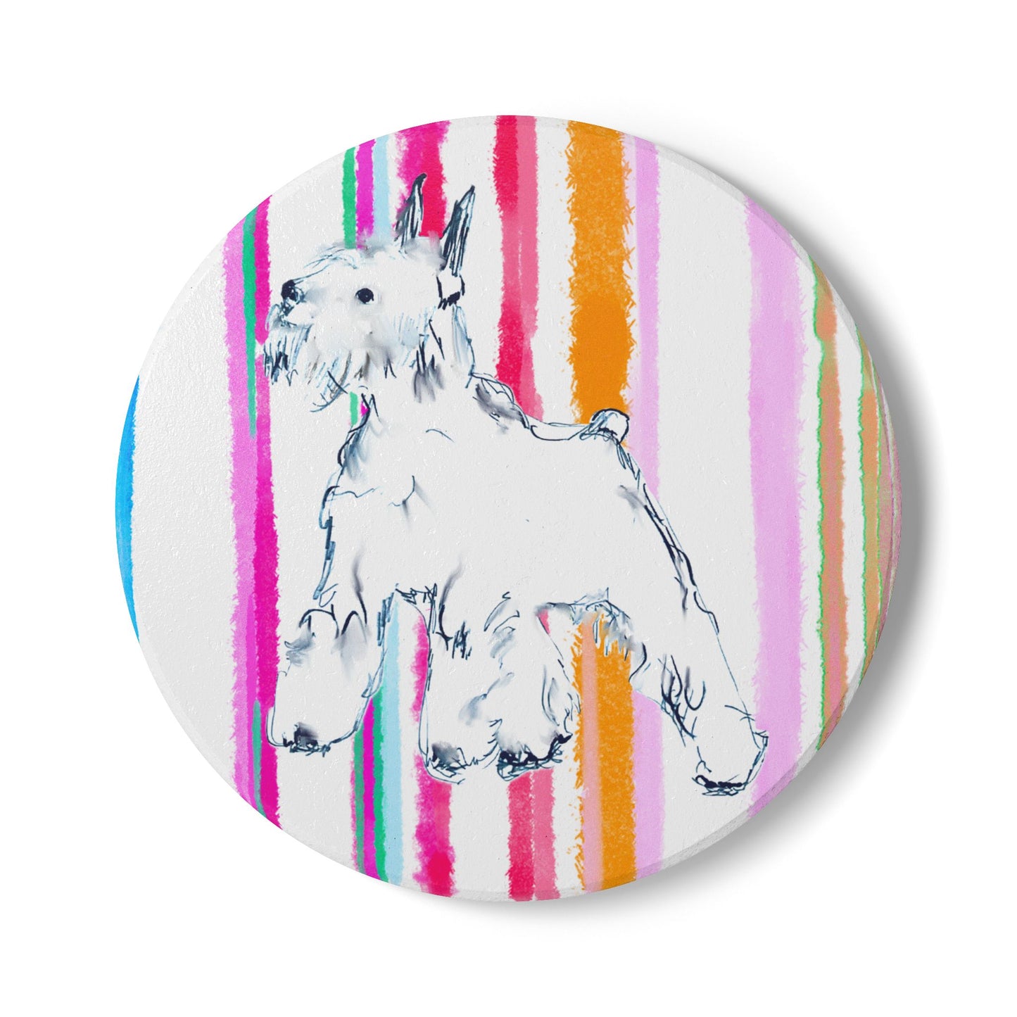Dogi Fun Schnauzer Doggie Ceramic Coaster in Multi-stripes