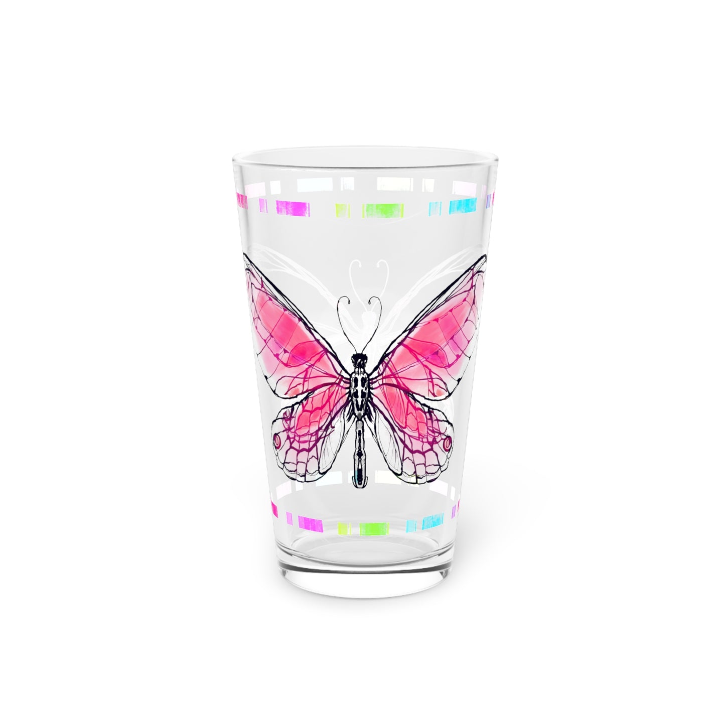 Butterfly Flutterstripe Pint Glass In Pink, 16oz