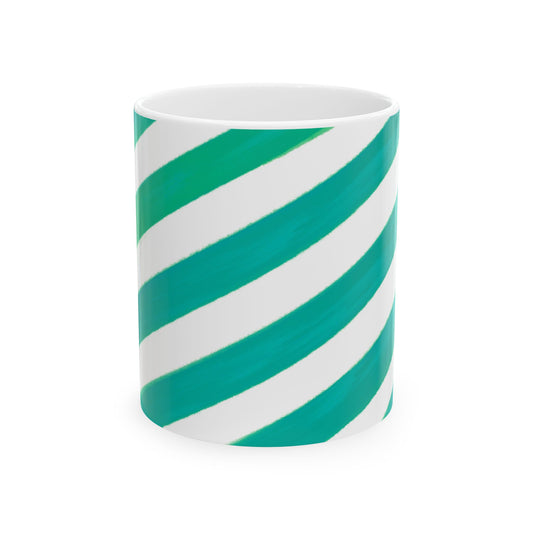 Diagonal Stripe Ceramic Mug in Blue Green, 11oz