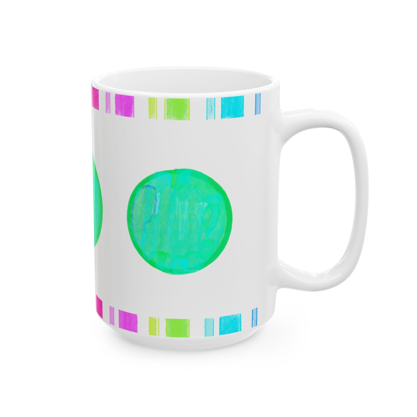 Mega Dot & Stripes Blue Green Ceramic Mug, (11oz, 15oz)