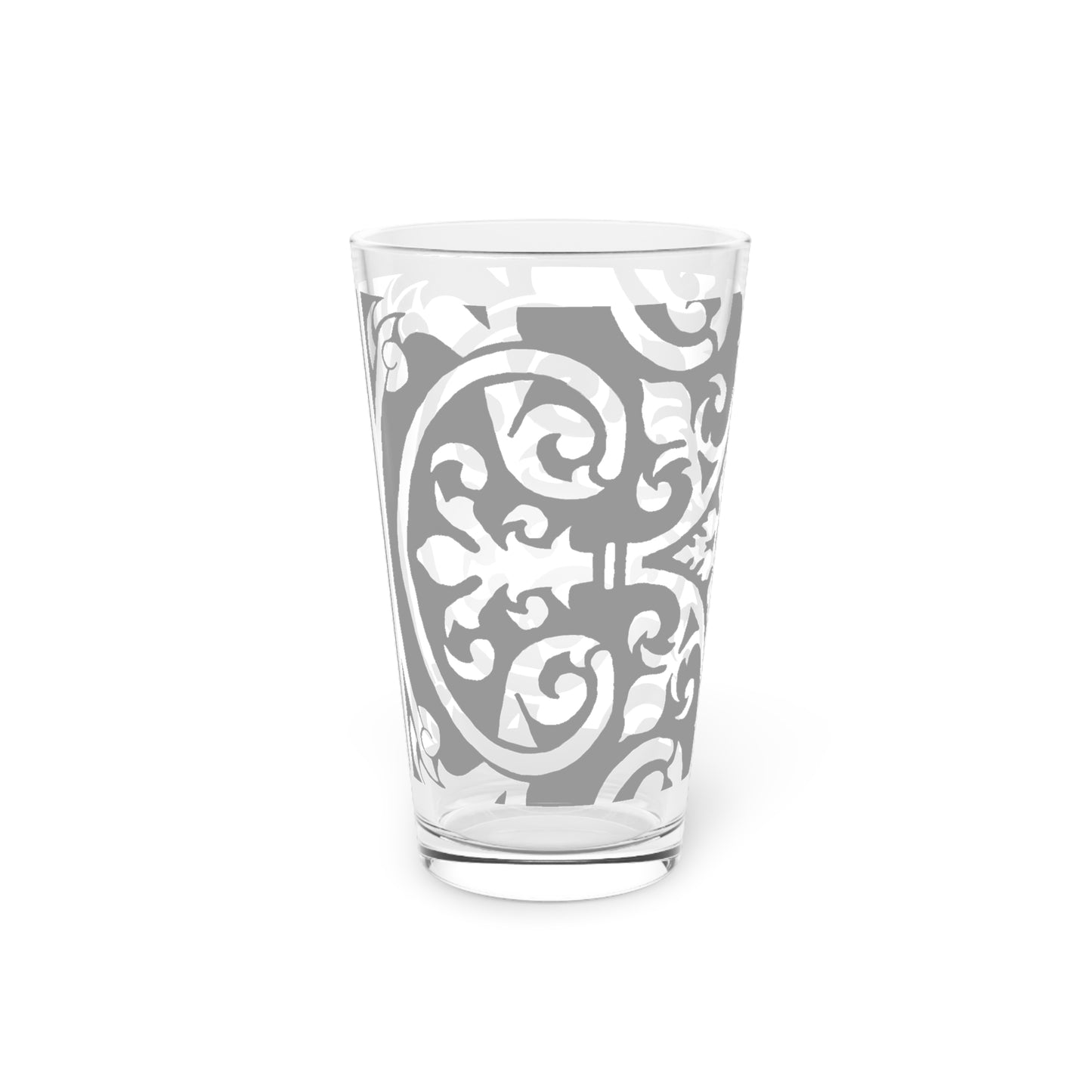 Scrollwork Pint Glass Gray