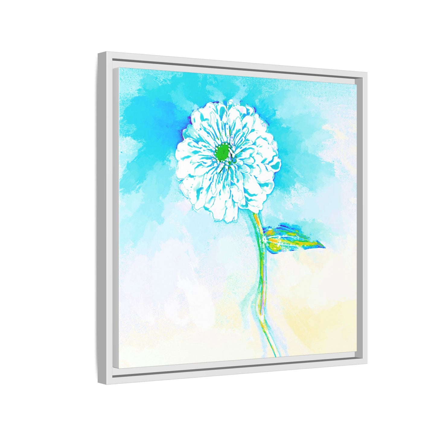 Zinnia Color Splash Matte Canvas Aqua Framed