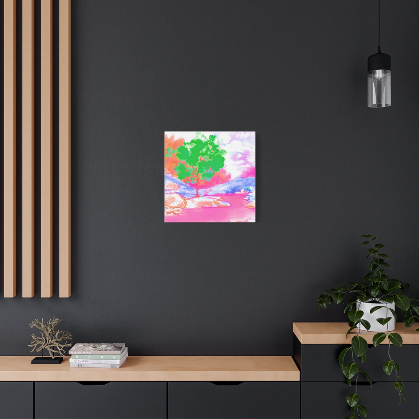 Joyful Landscape Matte Canvas, Stretched, 1.25" Med Green, Raspberry, Orange