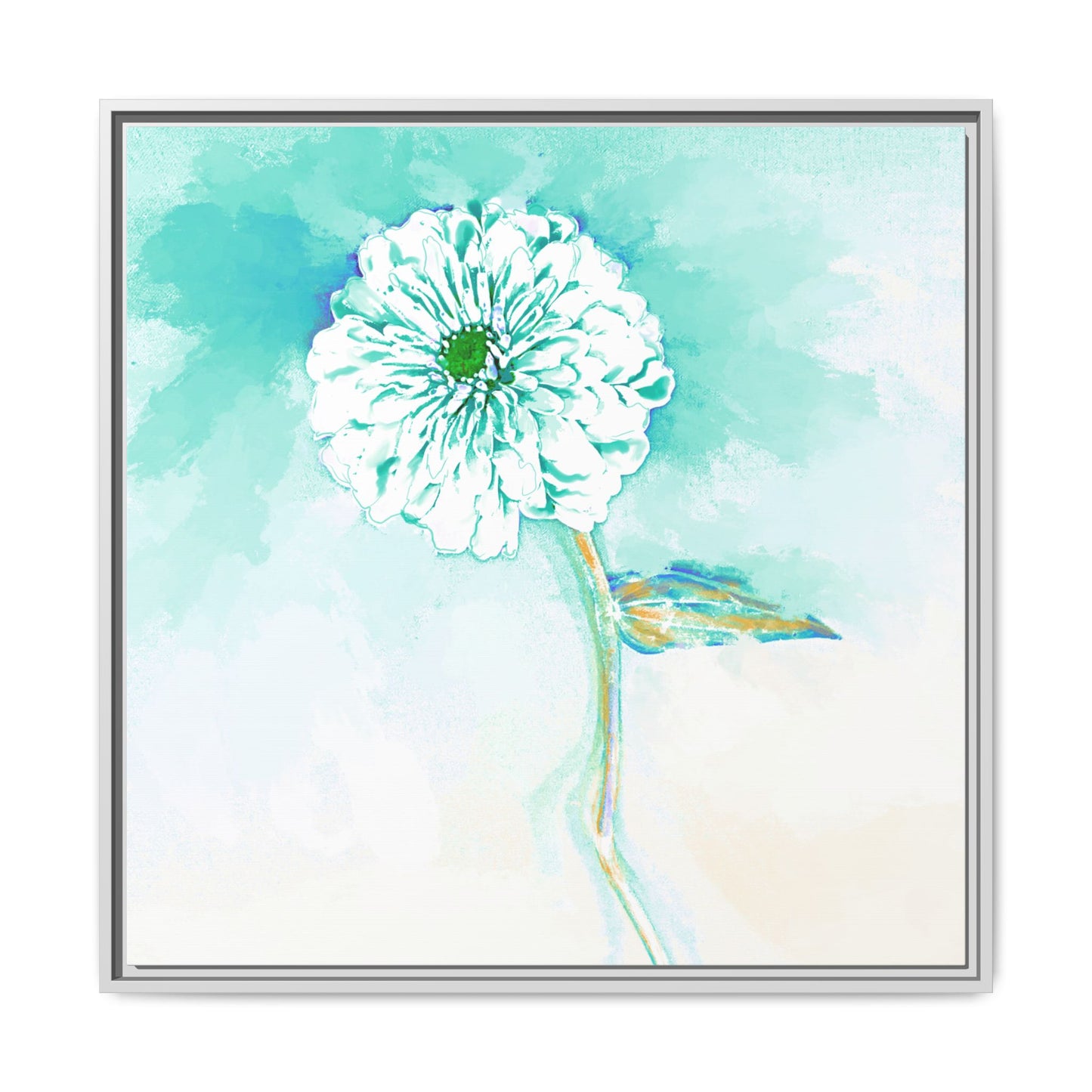 Zinnia Color Splash Matte Canvas Green Aqua Framed