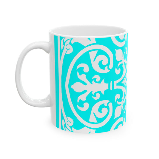 Scrollwork Ceramic Mug Aqua