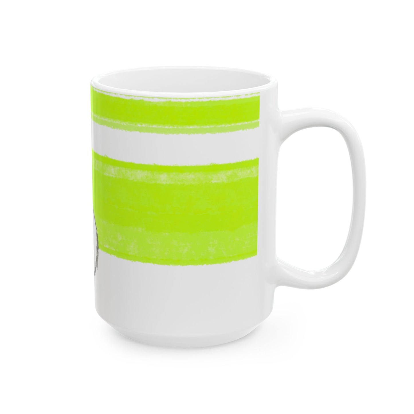 Mega Stripe Kitty Butterfly Flutter Ceramic Mug Lime