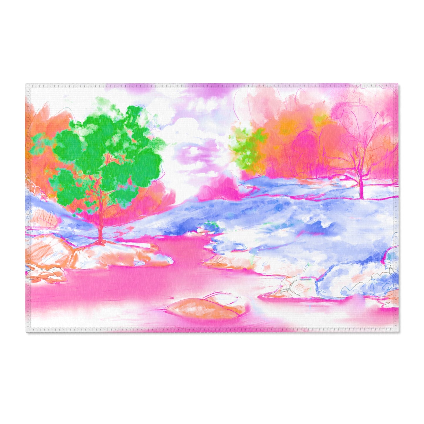 Joyful Landscapes Indoor Area Rug, Raspberry Pink and Green