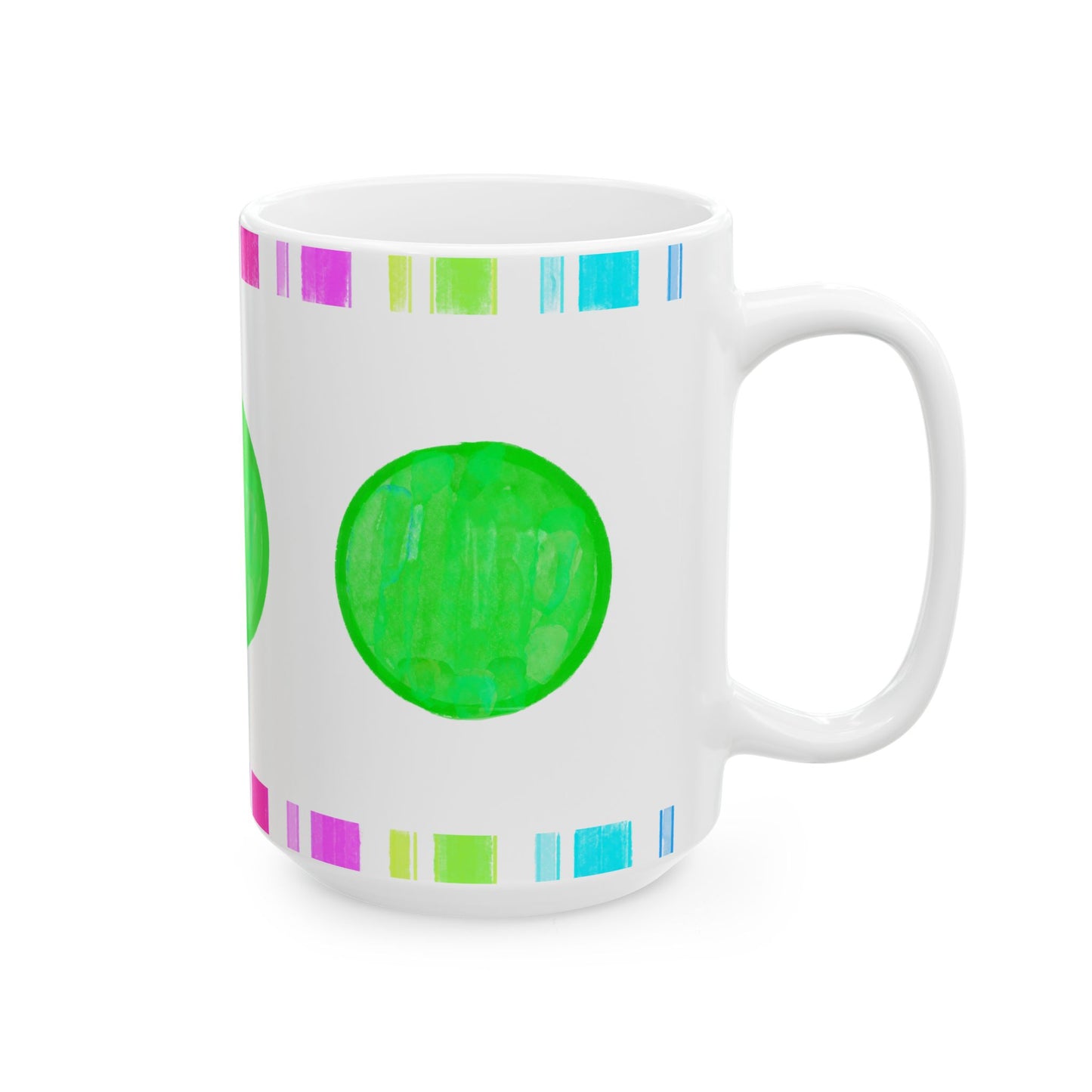 Mega Dot  & Stripes Bright Green Ceramic Mug, (11oz, 15oz)