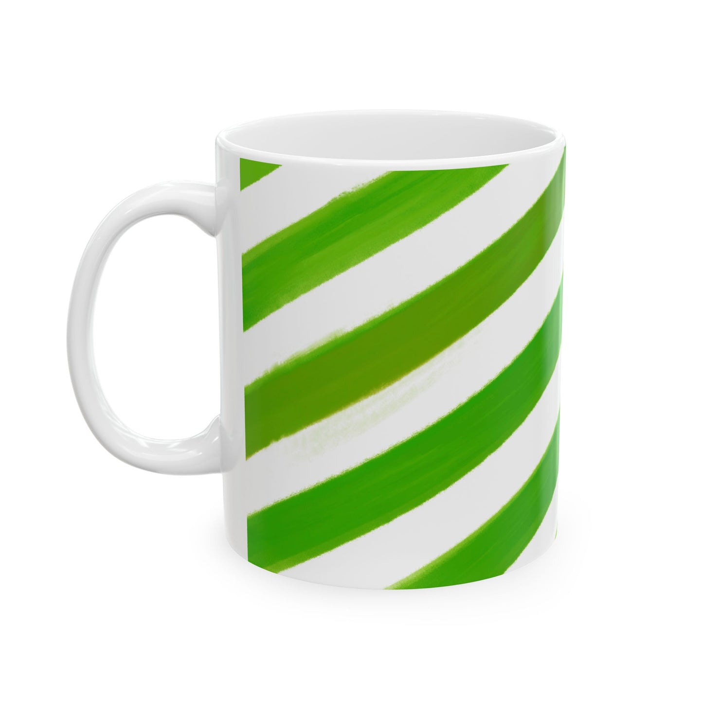 Diagonal Stripe Ceramic Mug in Medium Green, 11oz