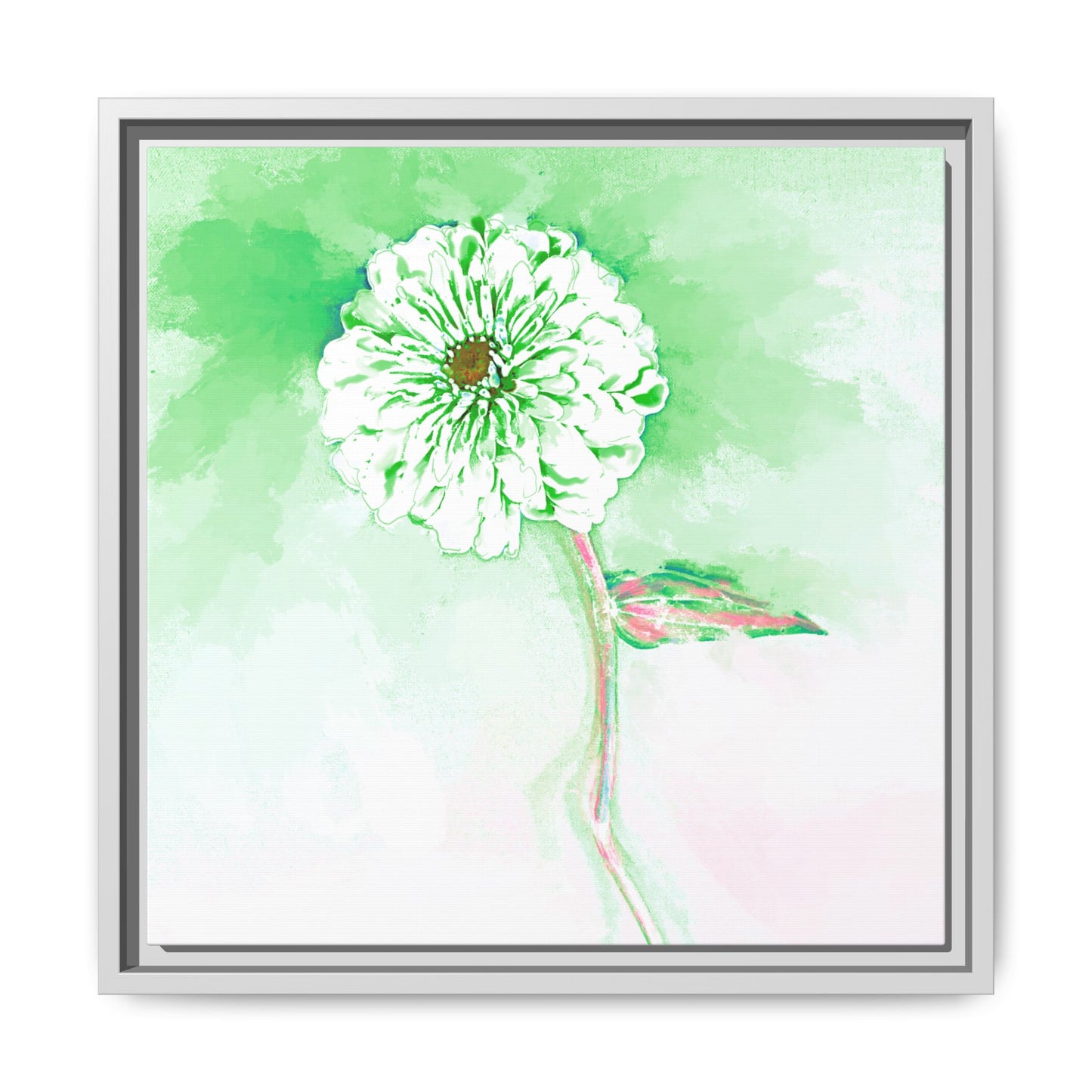 Zinnia Color Splash Matte Canvas Soft Green Framed