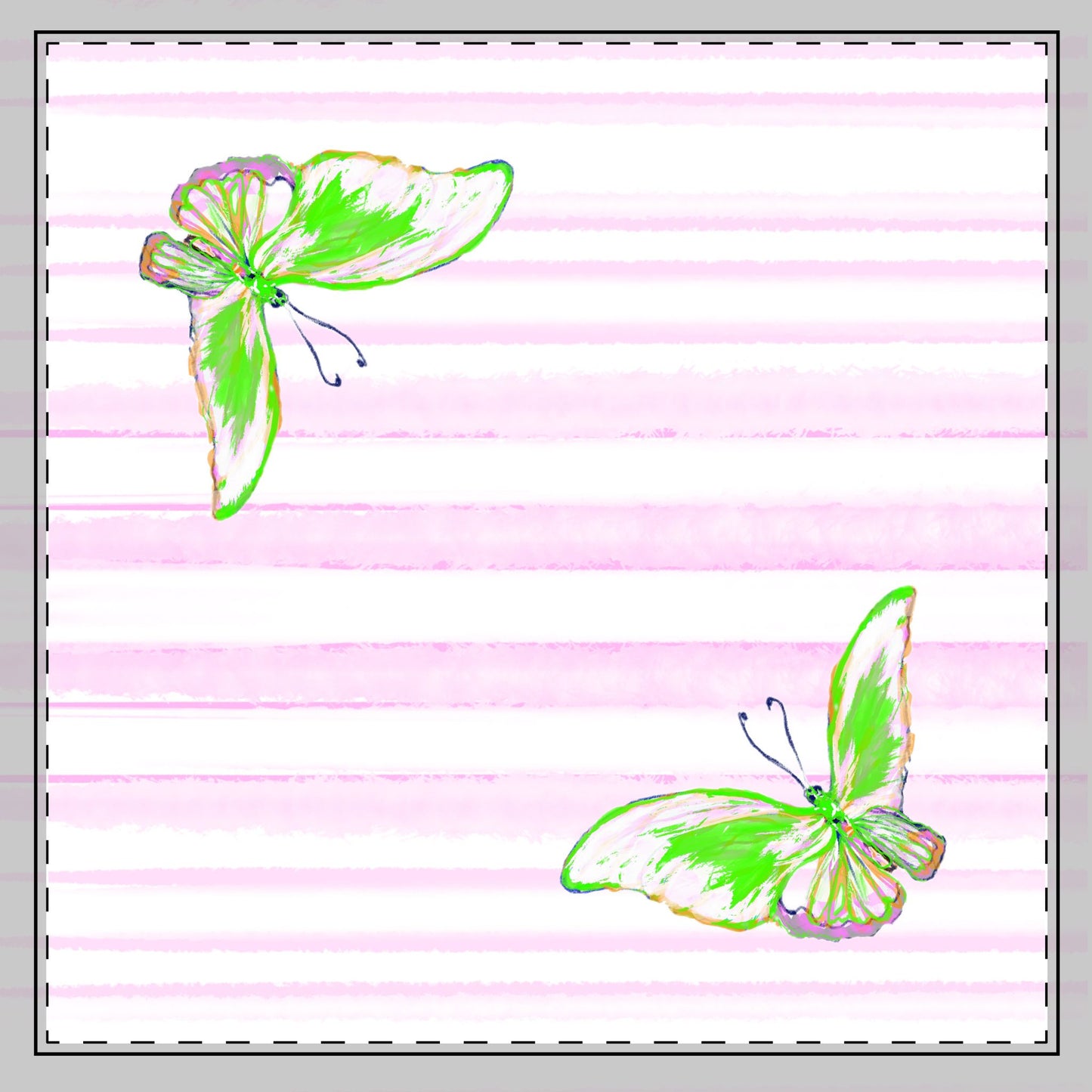 Butterfly Blossom Whirl Cotton Twill Napkin, Green, Fabric Background Creamy White, #5