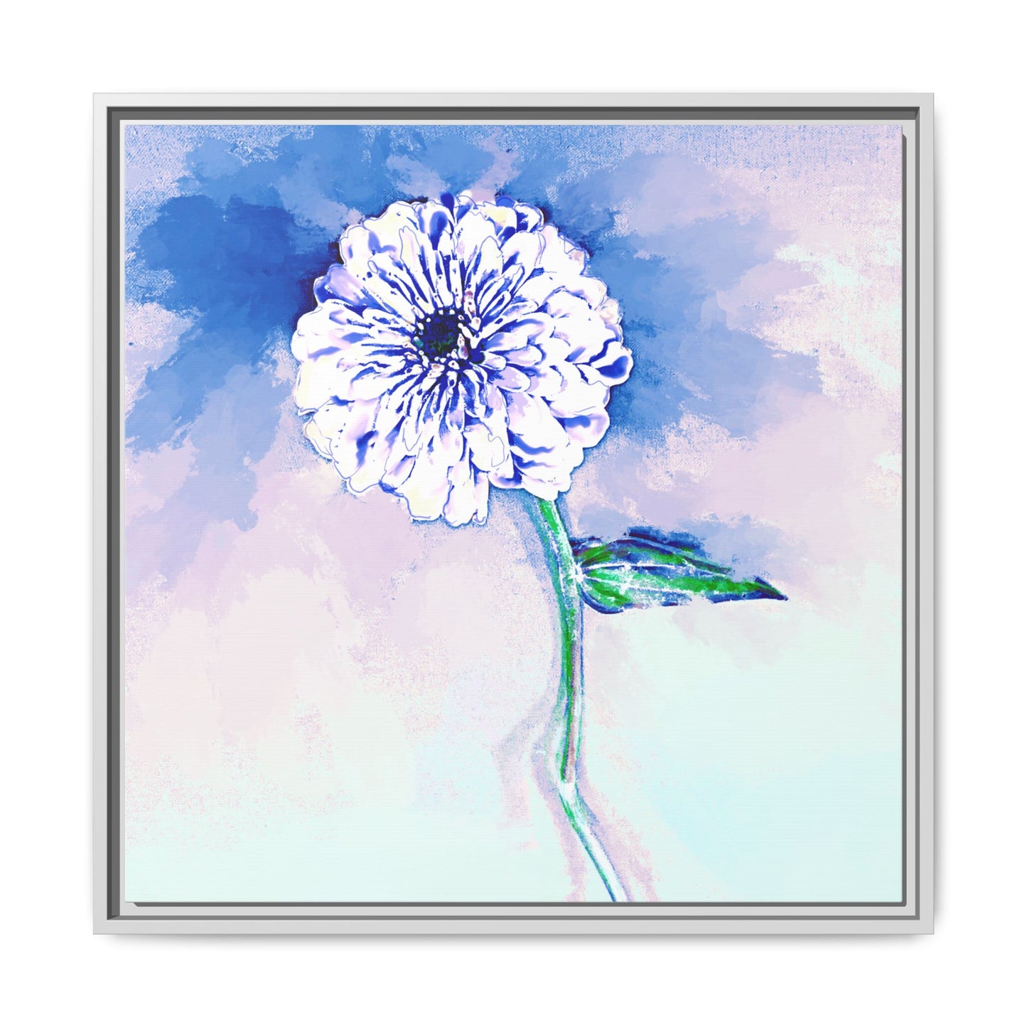 Zinnia Color Splash Matte Canvas Blue Framed