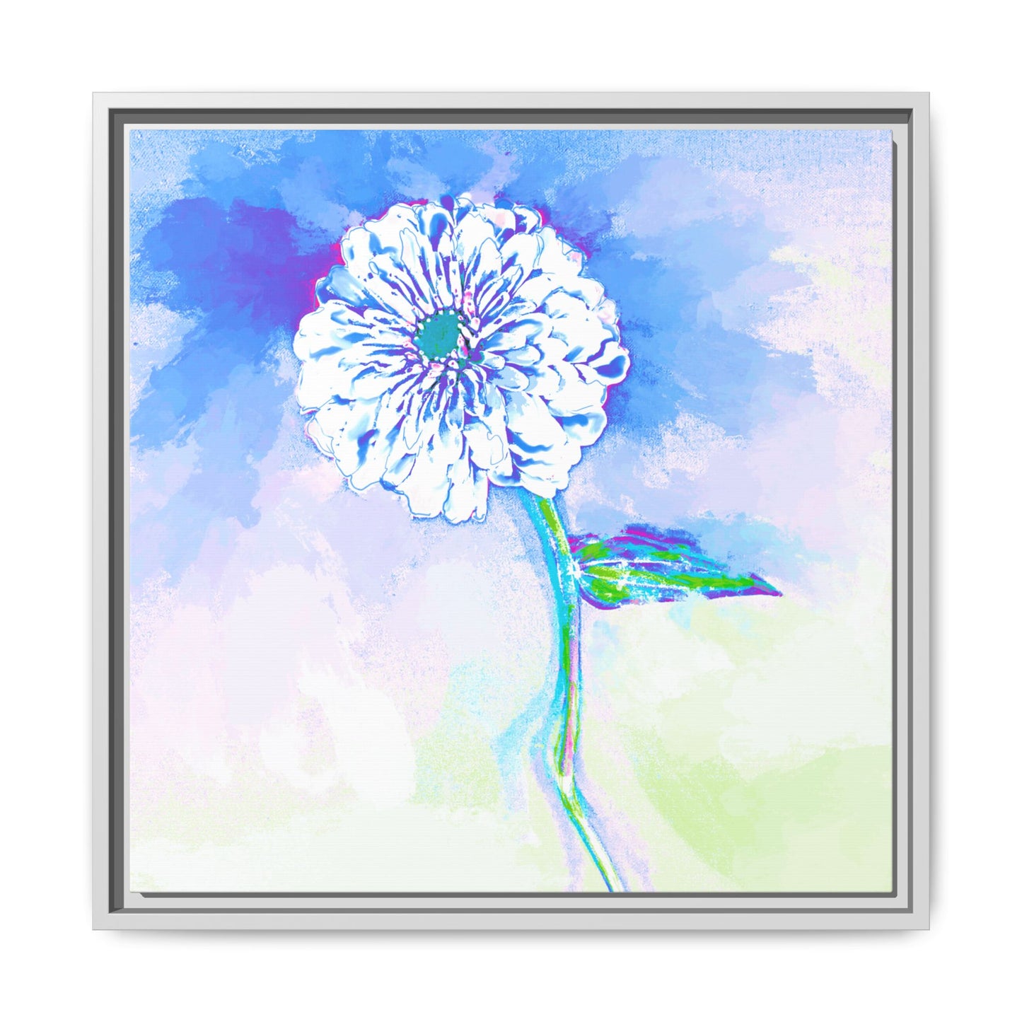 Zinnia Color Splash Matte Canvas Ultramarine Framed
