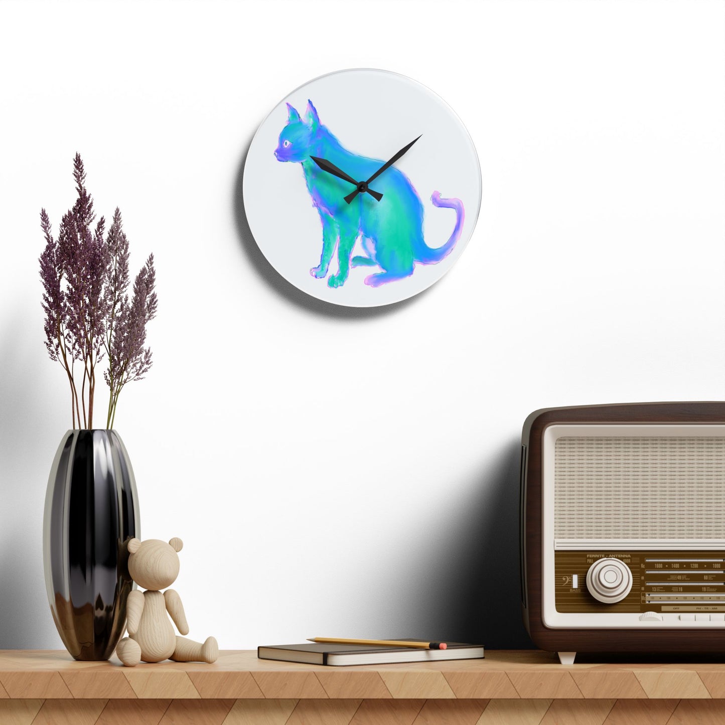 Colorful Dogs & Cats Wall Clock in Blue and Green
