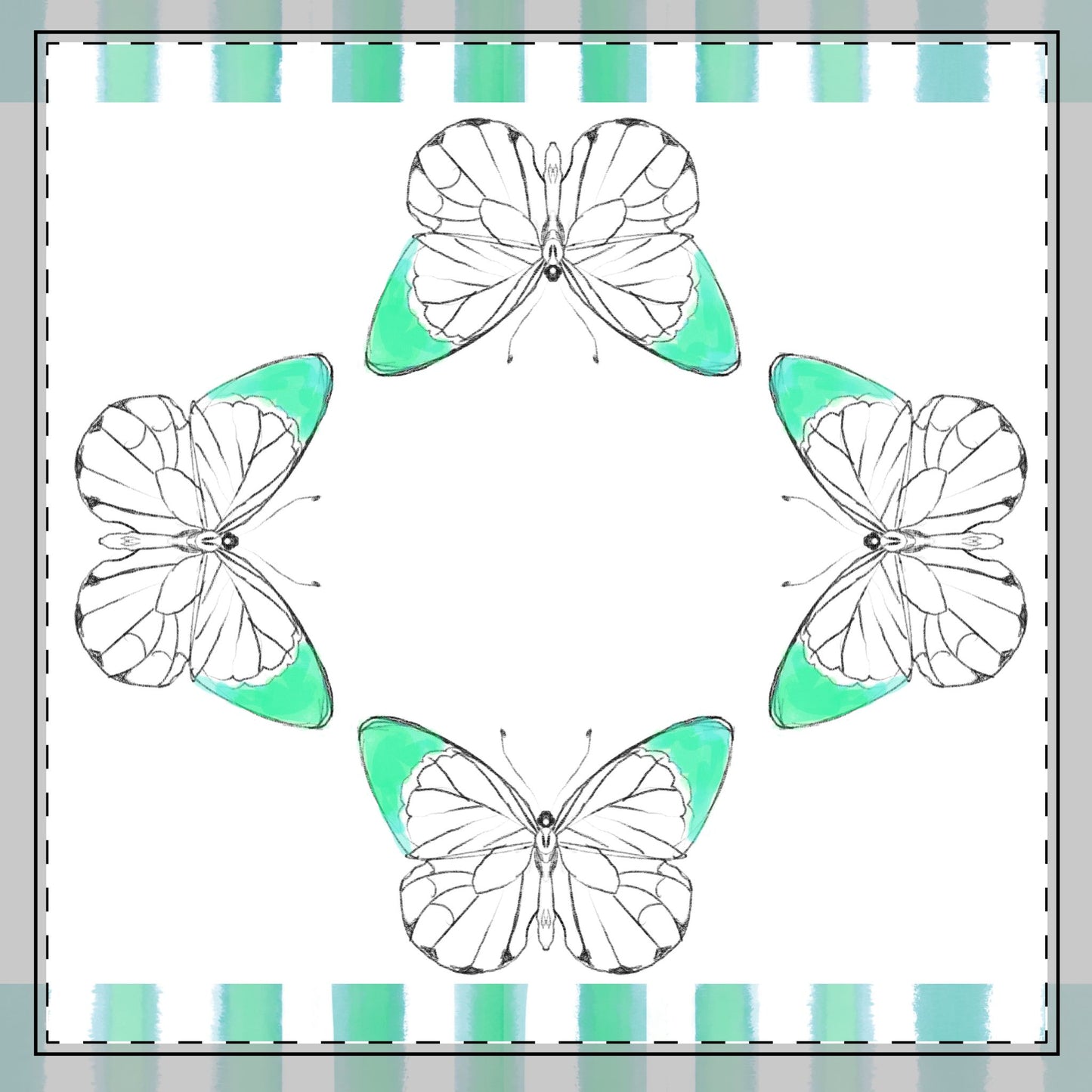 Butterfly Chroma Stripes Poly Twill Napkin, Blue/Green, Fabric Background Bright White