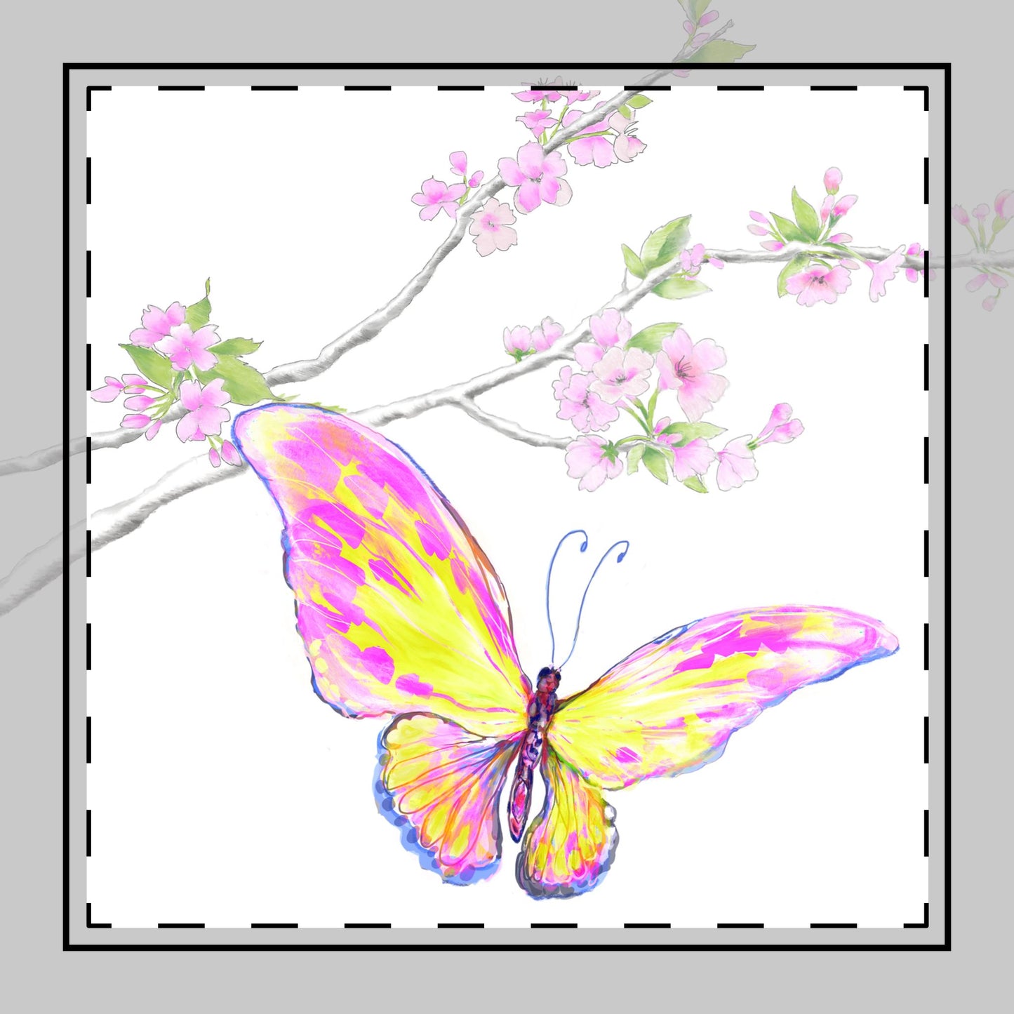 Butterfly Blossoms Glide Cotton Twill Napkin in Yellow/Pink, Creamier White, #4