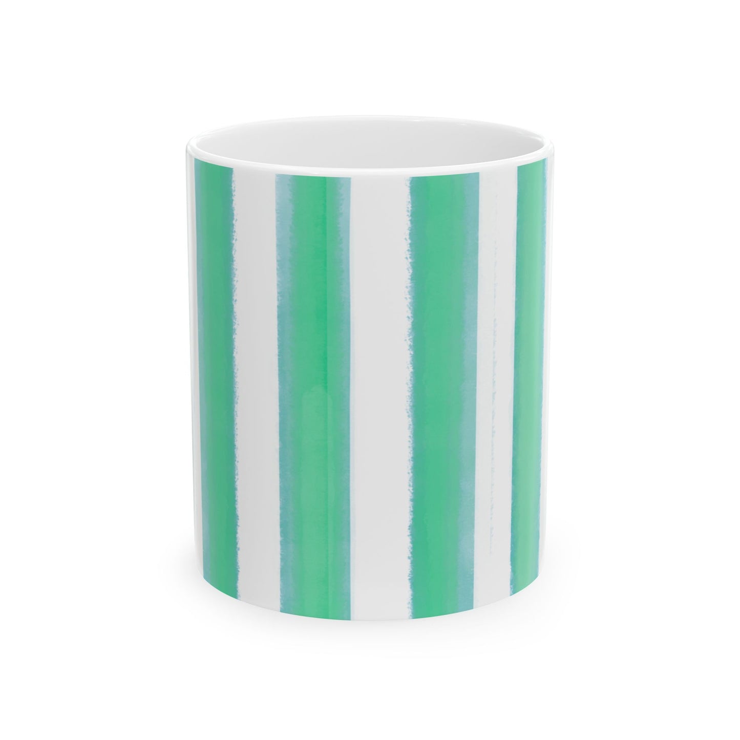 Watercolor Stripe Ceramic Mug in Aqua Green, 11oz