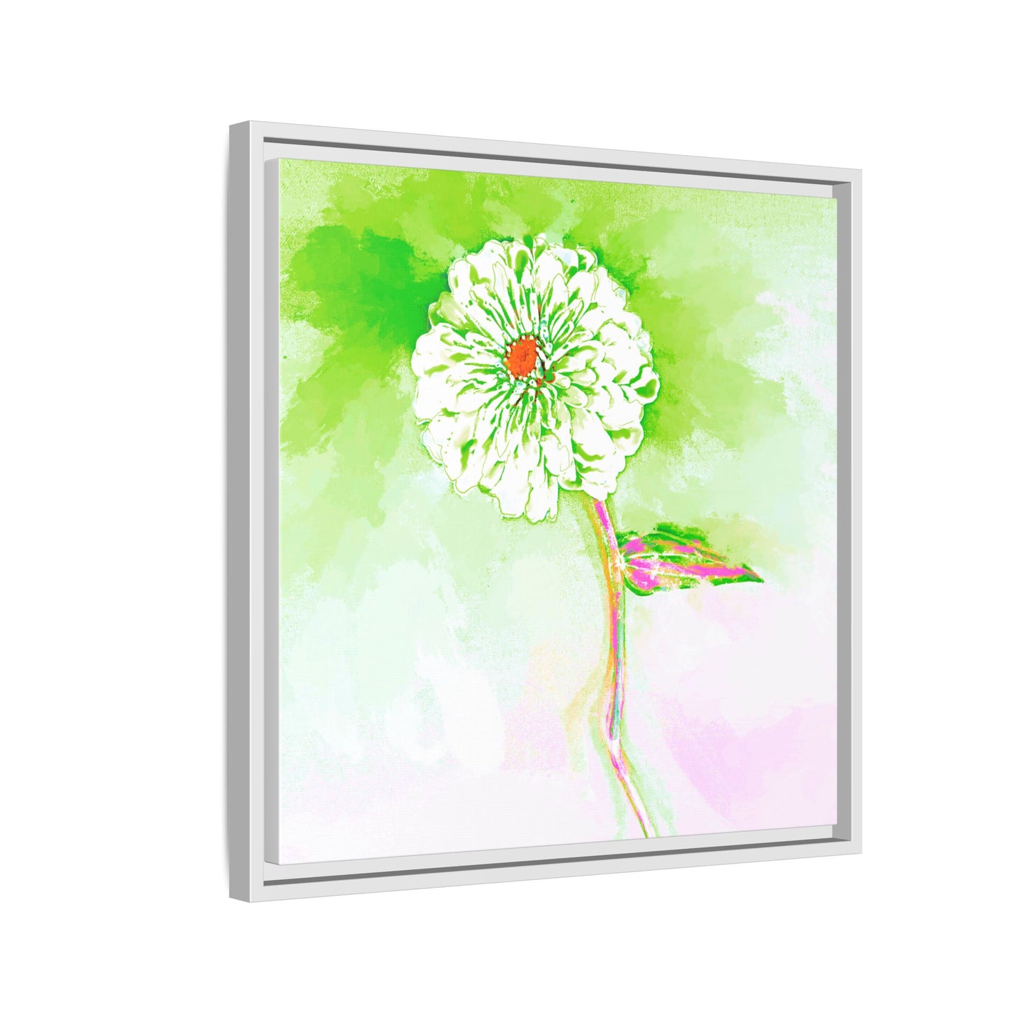 Zinnia Color Splash Matte Canvas Yellow Green Framed