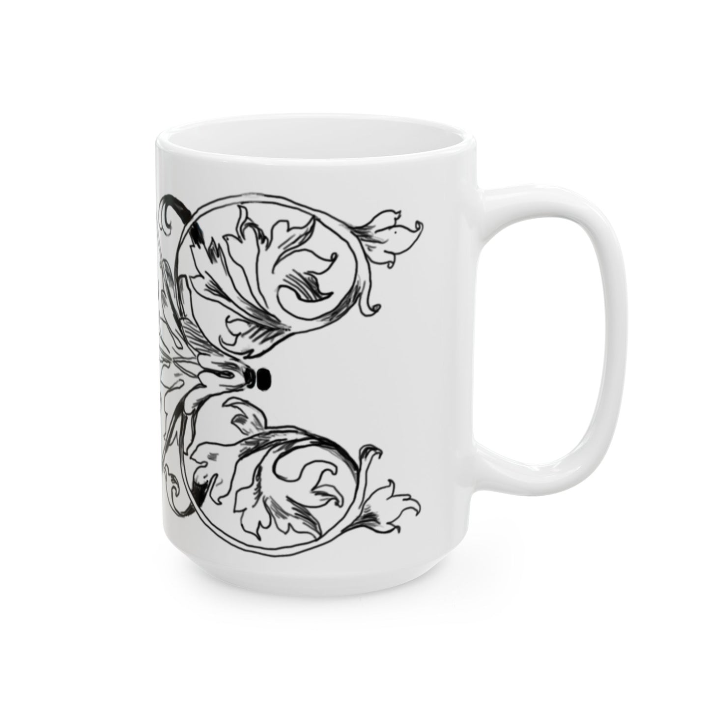 Scrollwork Ceramic Mug Black and White