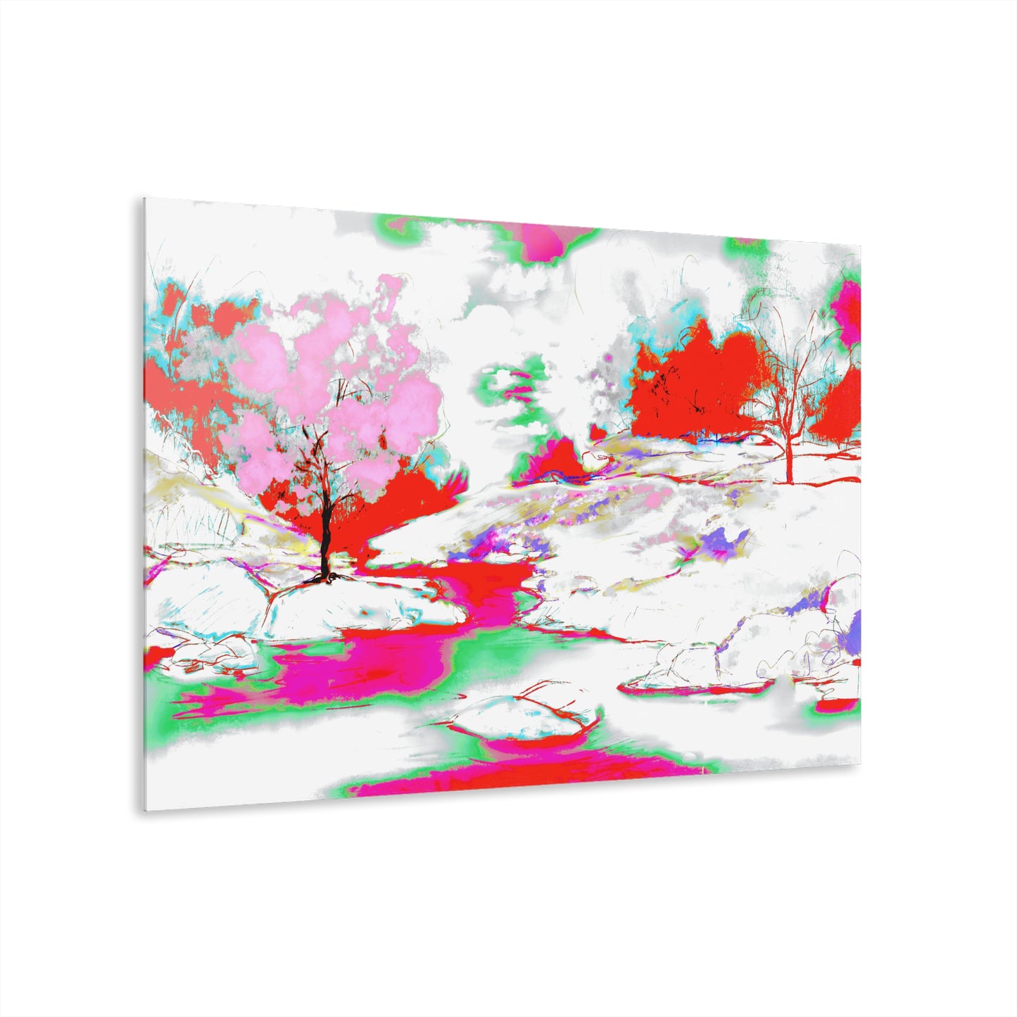 Joyful Landscapes Acrylic Print in Red and Pink (French Cleat Hanging)