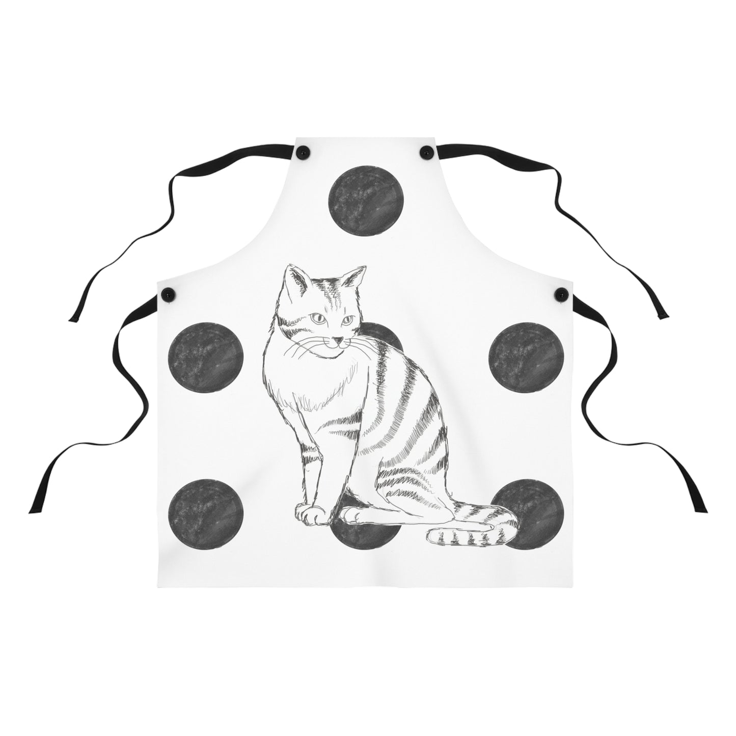 Kitty Fun, Apron, Black Polka Dots