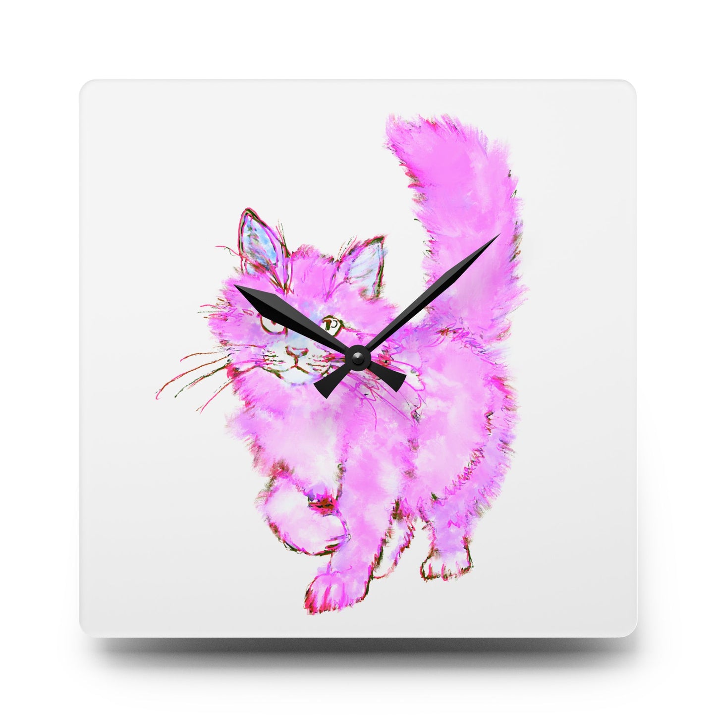 Colorful Cats & Dogs Wall Clock in Pink