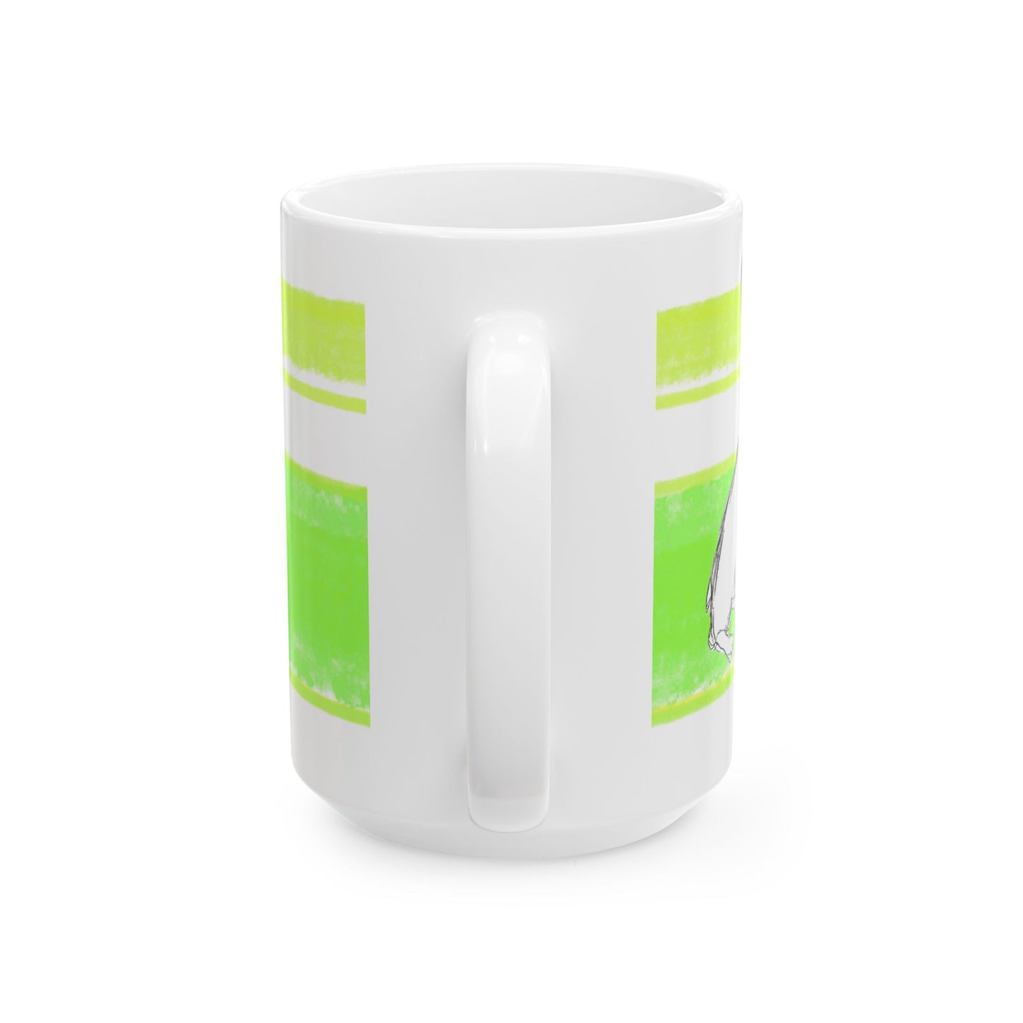 Mega Stripe Dogi Butterfly Flutter Ceramic Mug, (11oz, 15oz) Yellow Green Teri