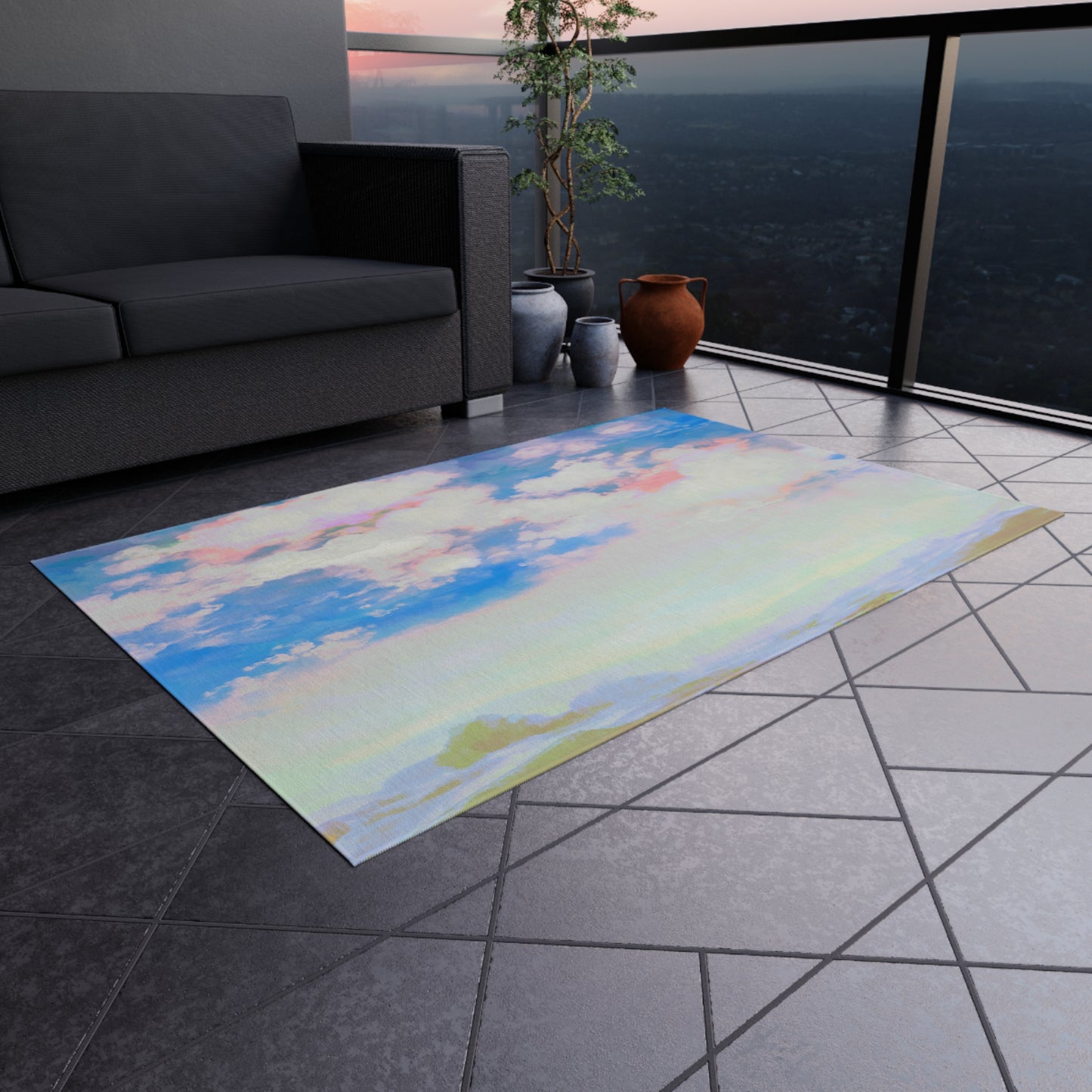 Joyful Landscapes Indoor/Outdoor Rug, Carolina Blue, Non-Slip