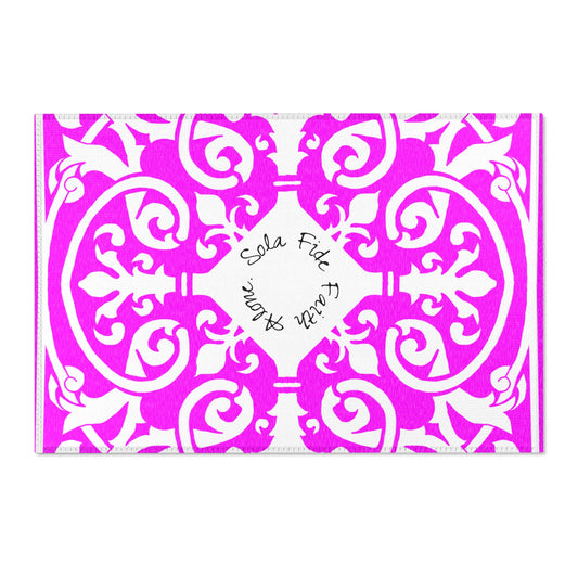 Scrollwork Indoor/Outdoor Rug Raspberry "Sola Fide..."