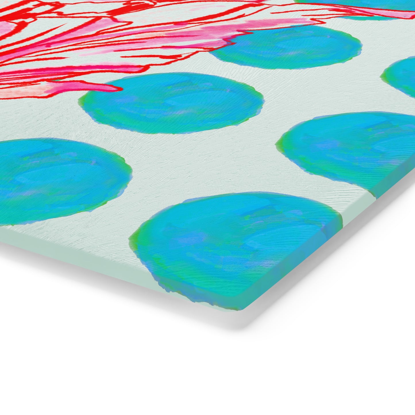 Dancing Tulips Cutting Board, Aqua Polka Dots
