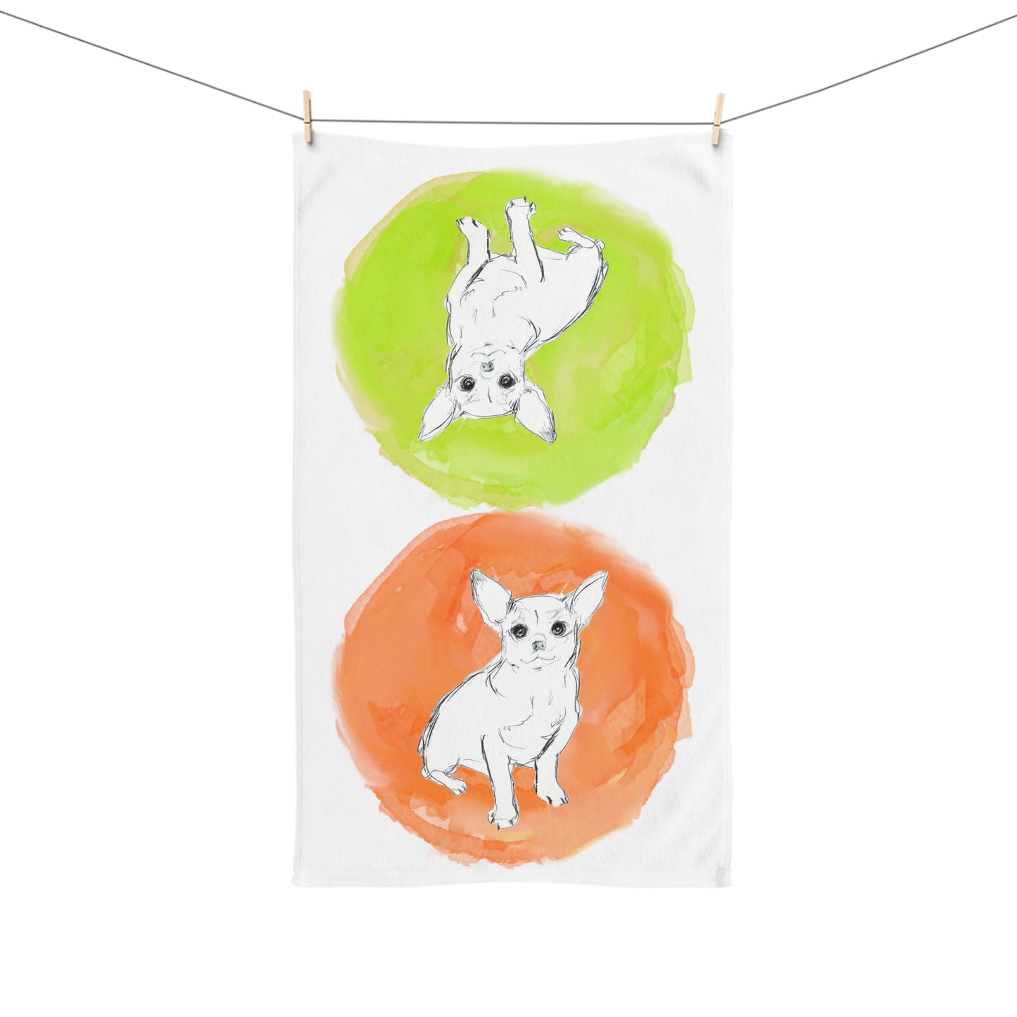 Dogi Fun Circles and Chihuahuas Hand Towel in Orange and Chartreuse