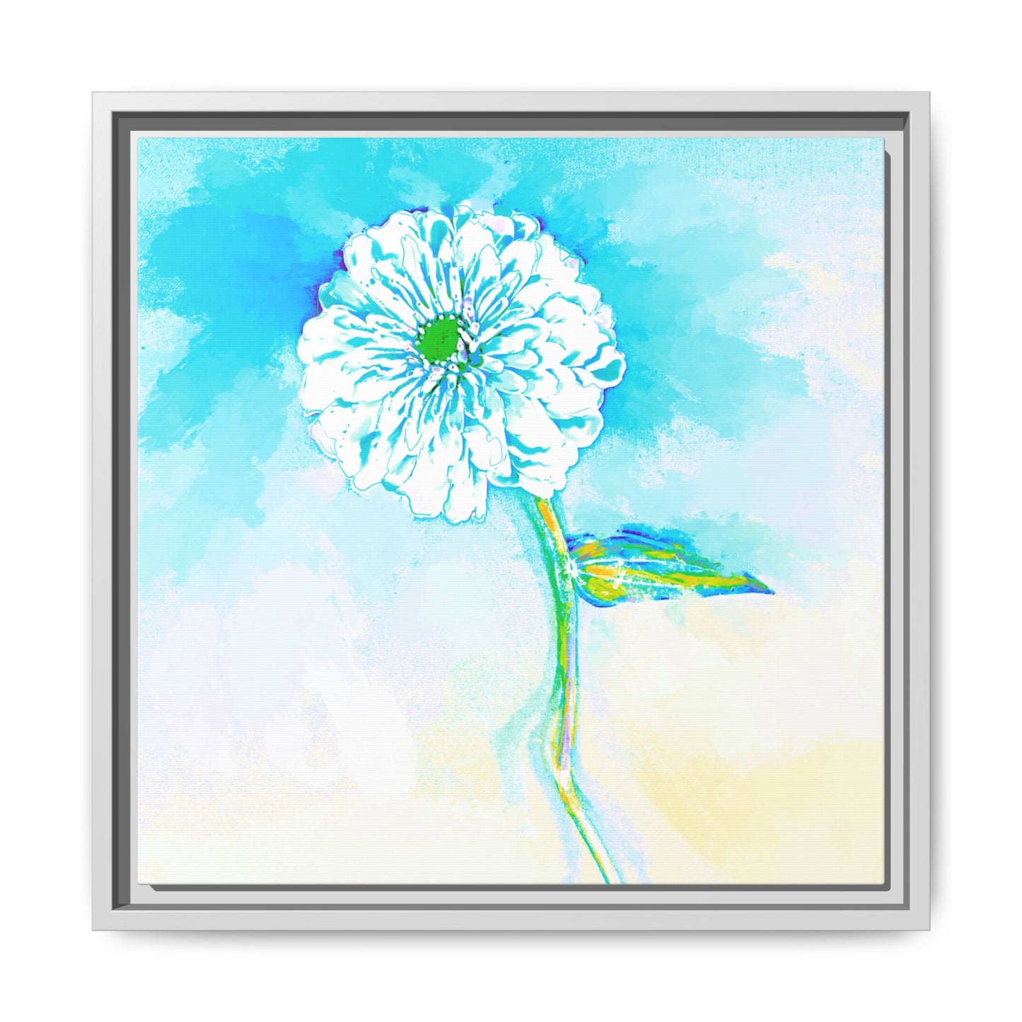 Zinnia Color Splash Matte Canvas Aqua Framed