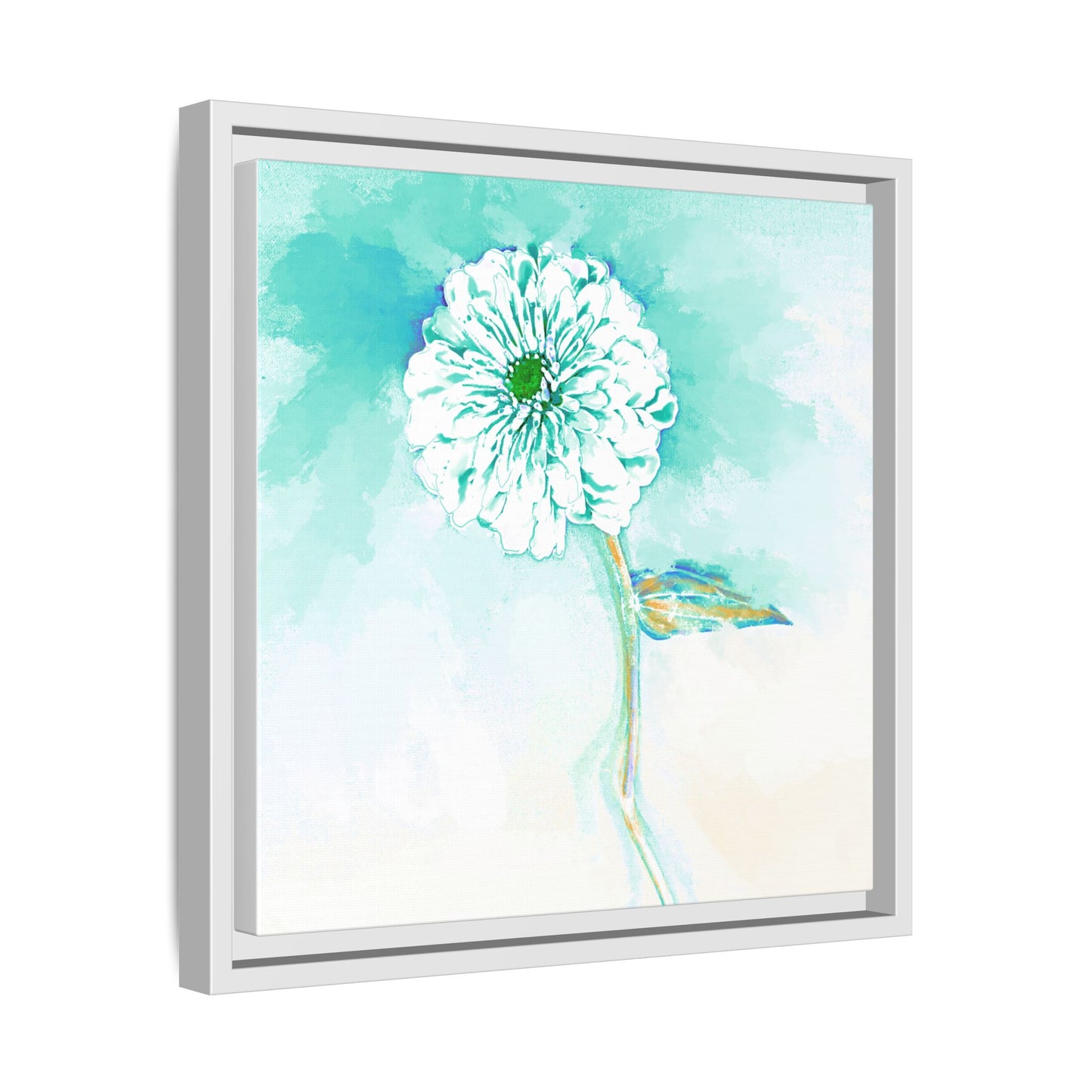Zinnia Color Splash Matte Canvas Green Aqua Framed