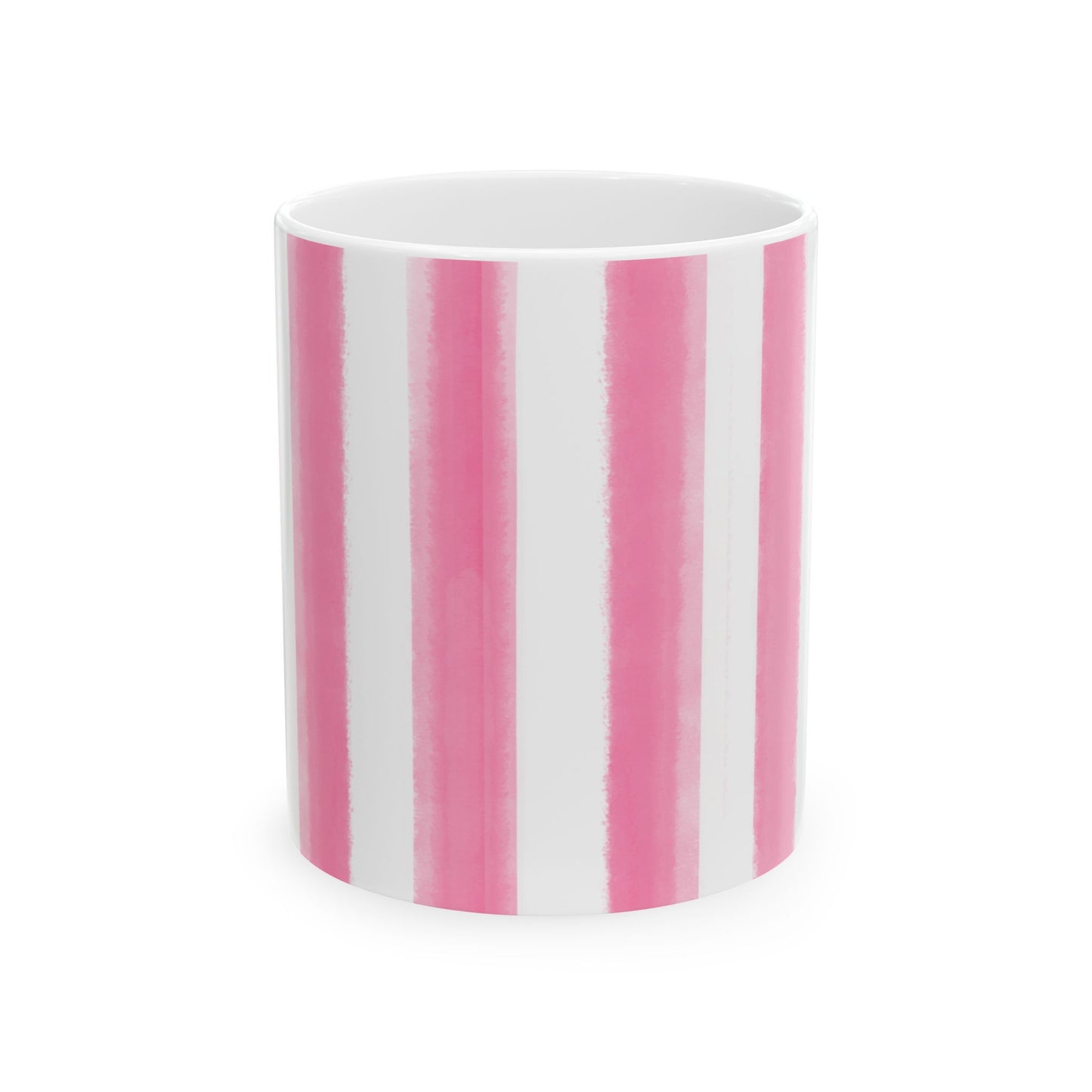 Watercolor Stripe Ceramic Mug in Pink, 11oz