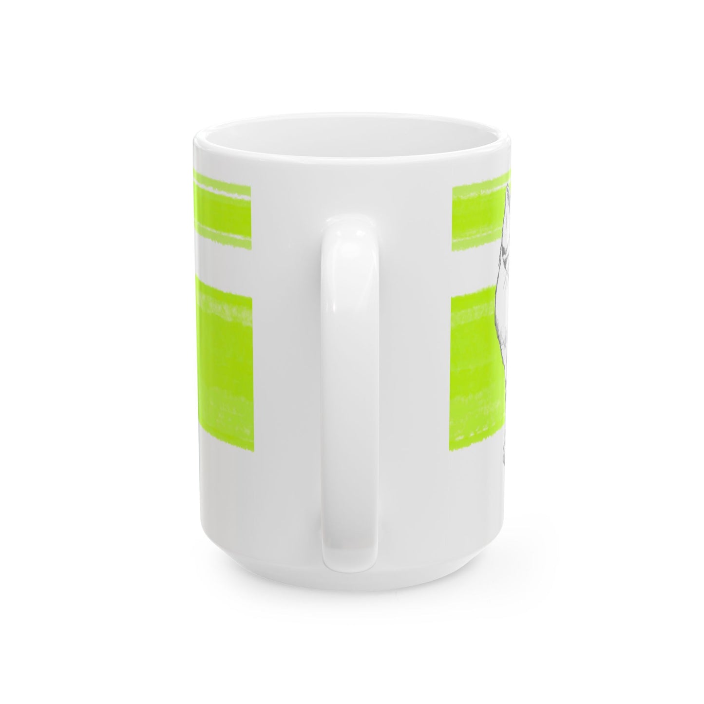 Mega Stripe Kitty Butterfly Flutter Ceramic Mug Lime