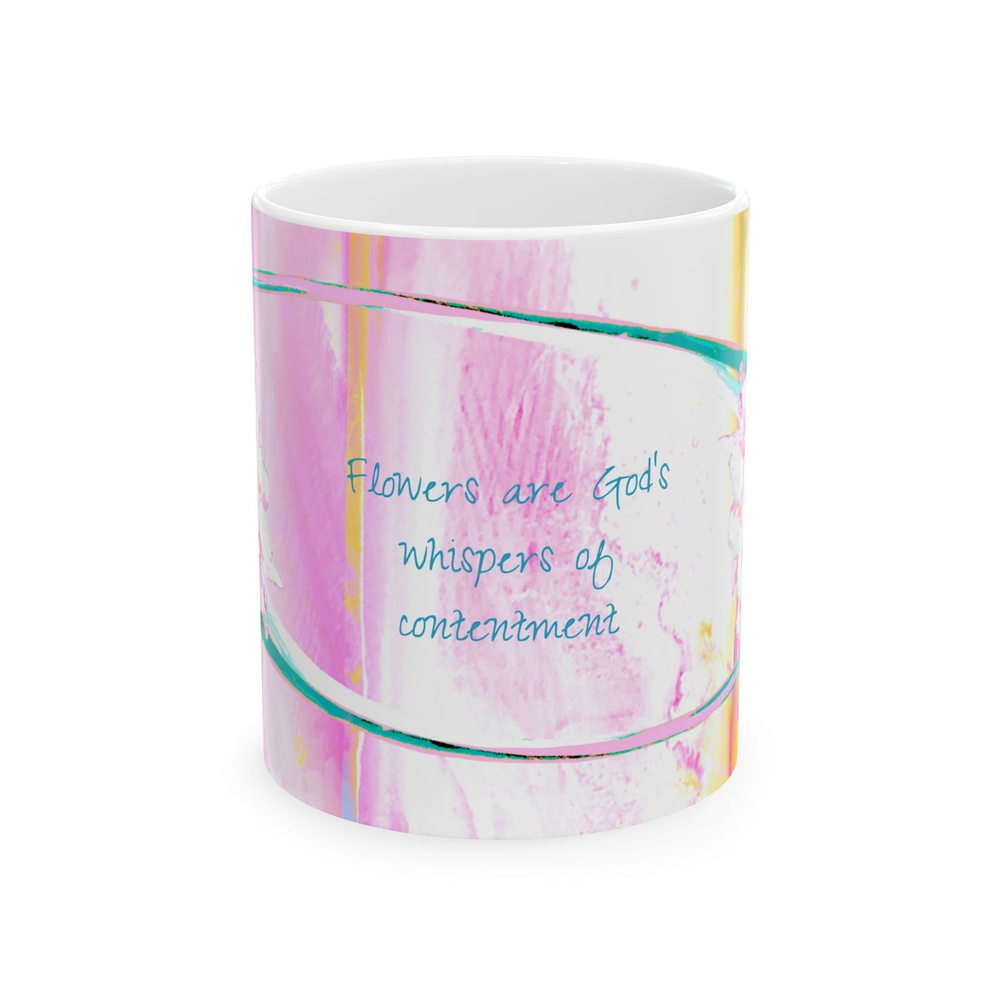 Zinnia Ceramic Mug in Raspberry Orange "Flowers are God's whispers of contentment"