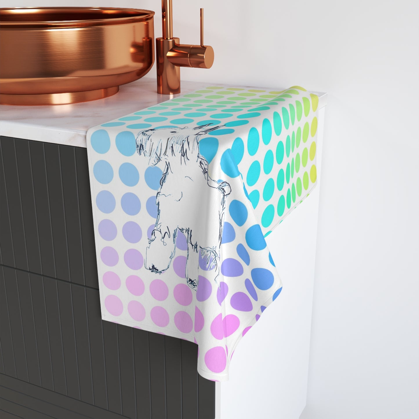 Dogi Fun Hand Towel, Schnauzer with Multi-Color Polka Dots