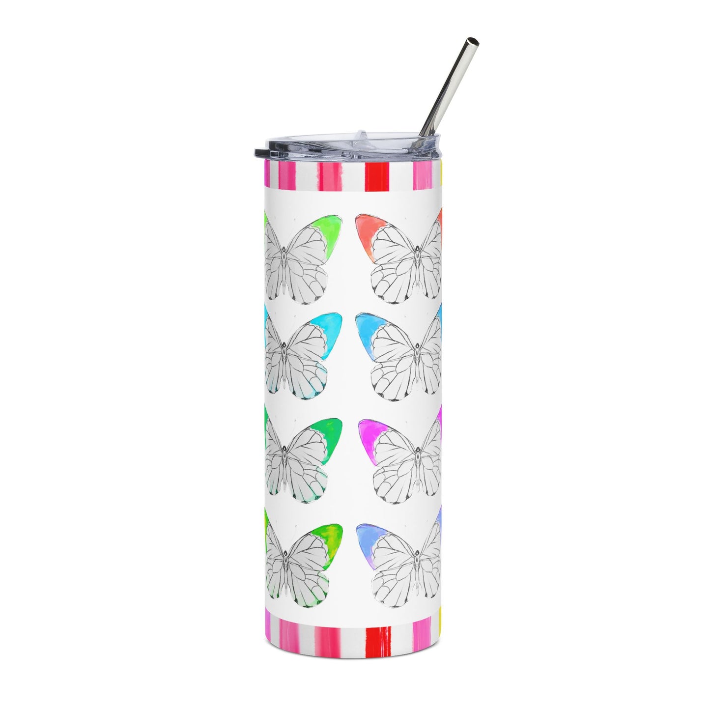 Tumblers, 20oz Stainless Steel Watercolor Rainbow Stripes
