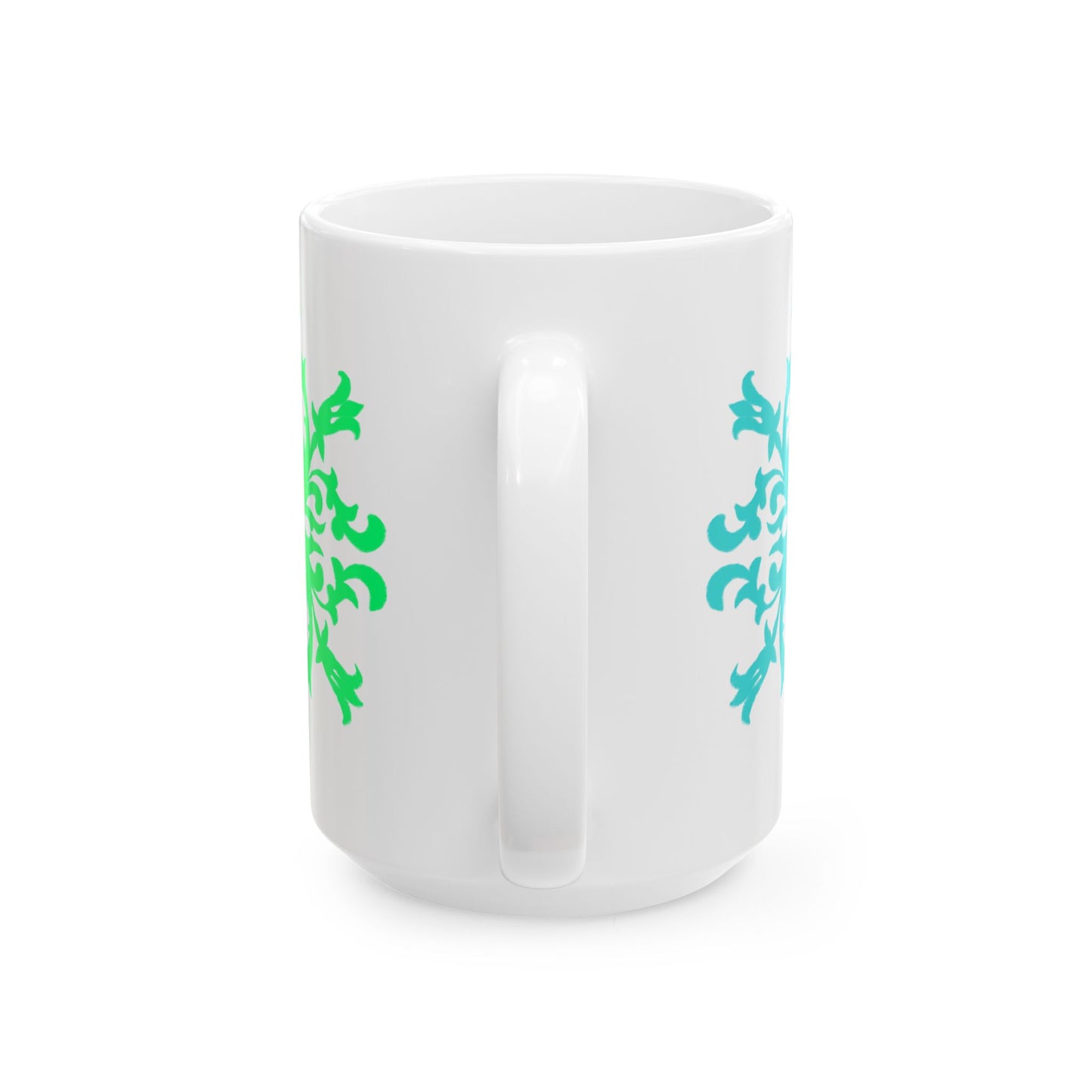 Scrollwork Ceramic Mug Green Aqua "Good things can..."