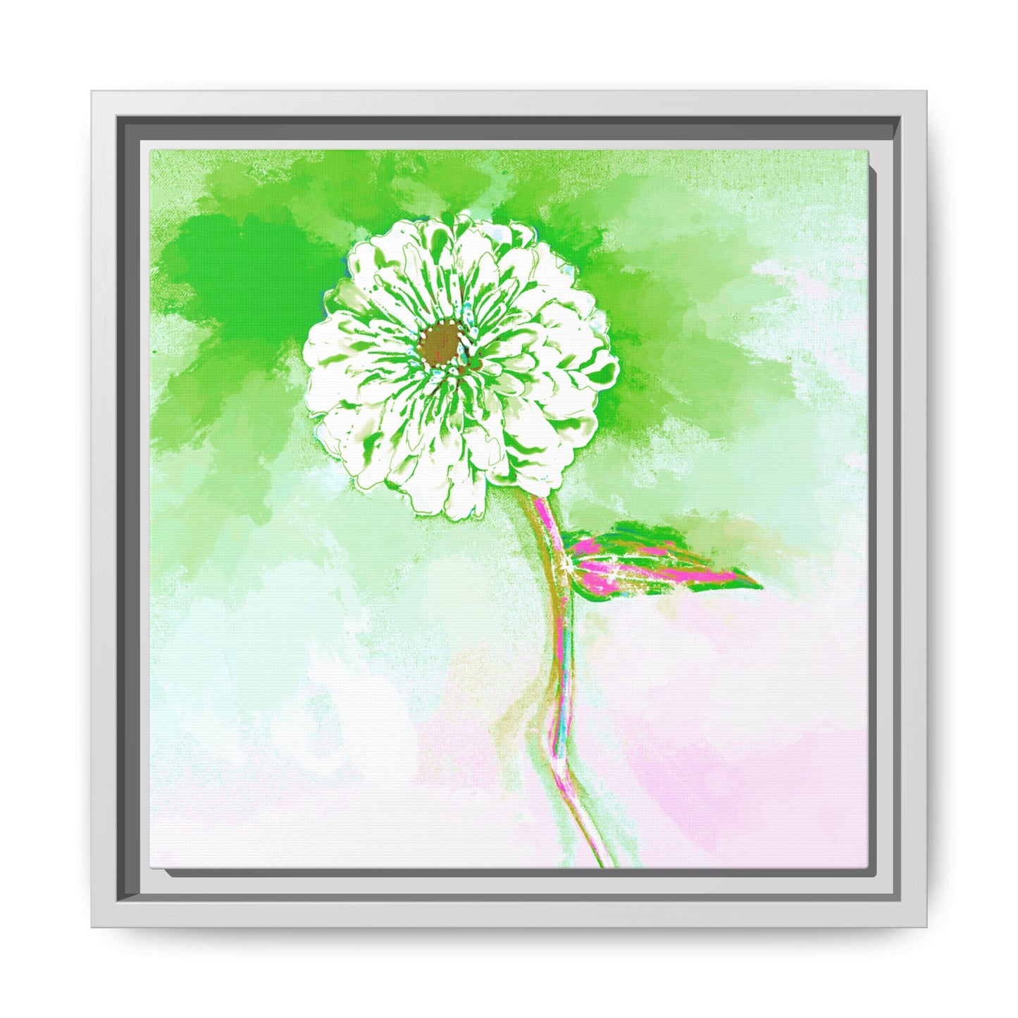 Zinnia Color Splash Matte Canvas Grass Green Framed