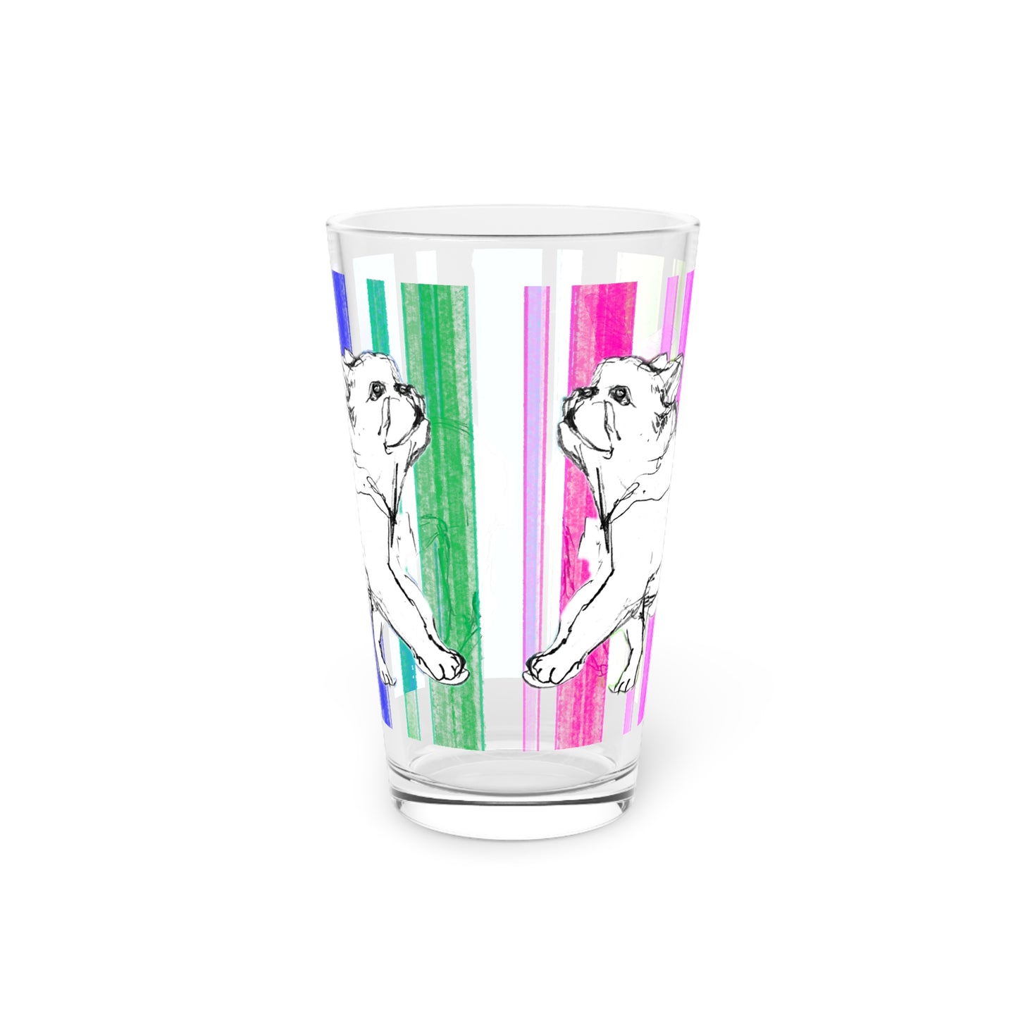 Dogi Butterfly Flutter Stripes Pint Glass in Multi-color, 16oz, Bulldog
