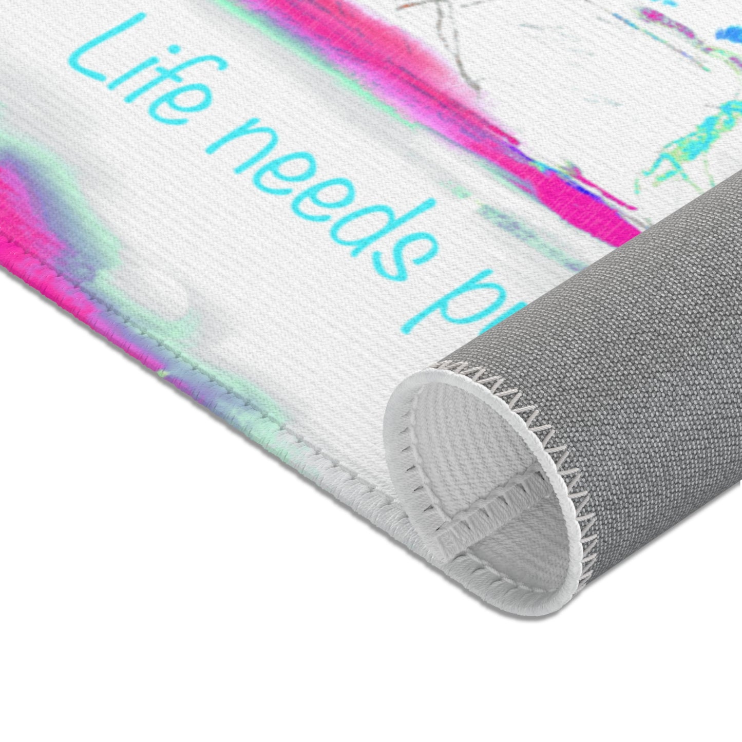 Inspirational Landscapes Indoor Area Rug, "Life needs Purpose" , Raspberry and Green