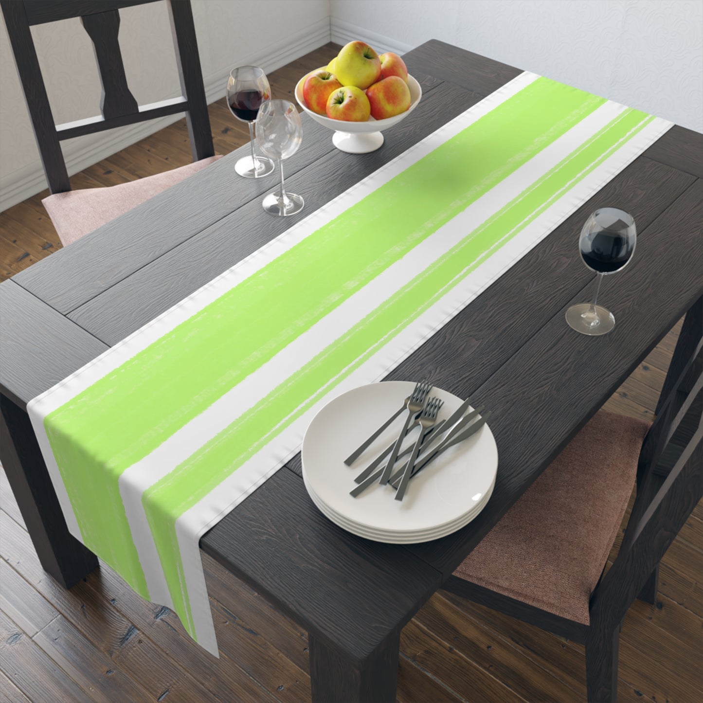 Mega Stripe Table Runner (Cotton Creamy White, Poly Bright White), Spring Green