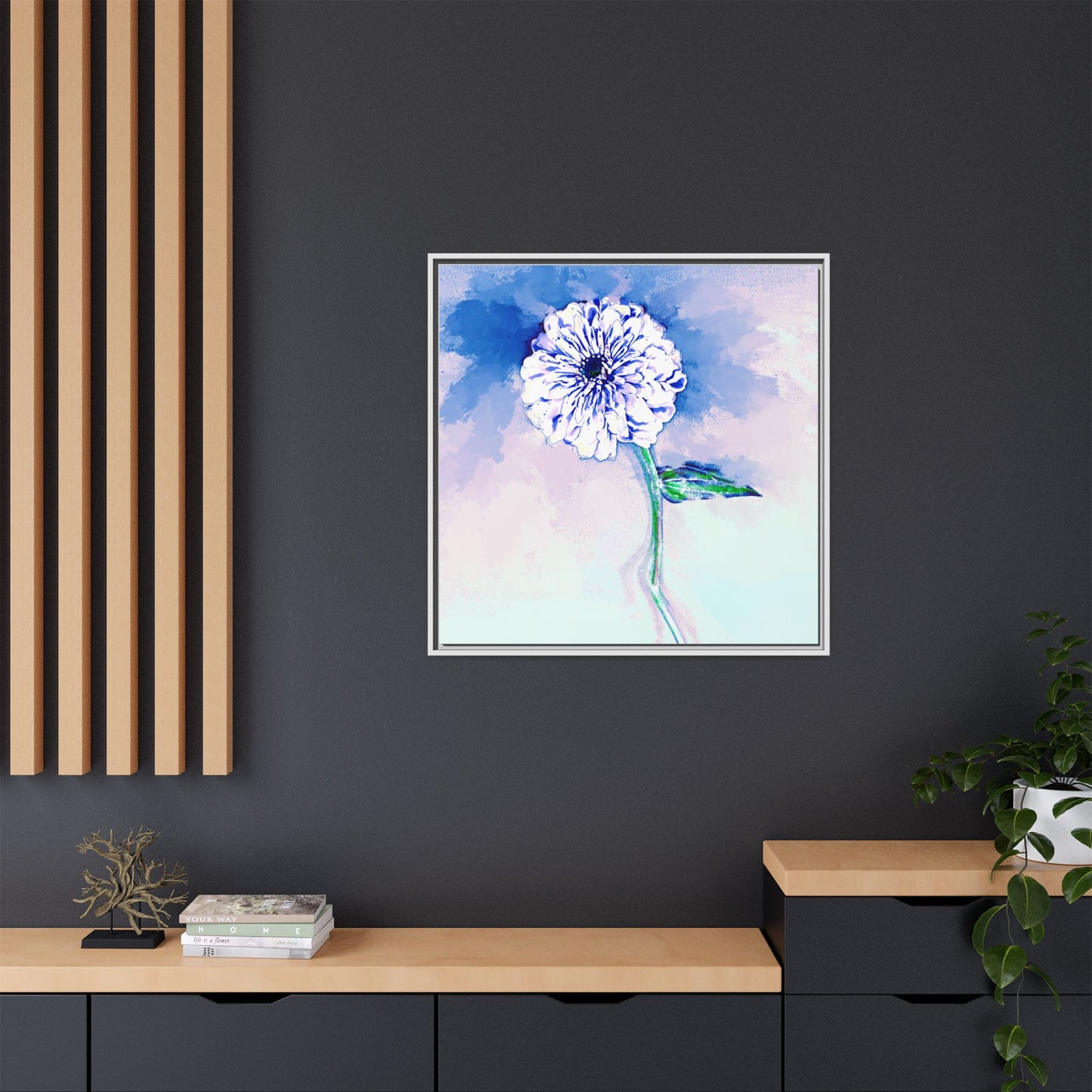 Zinnia Color Splash Matte Canvas Blue Framed