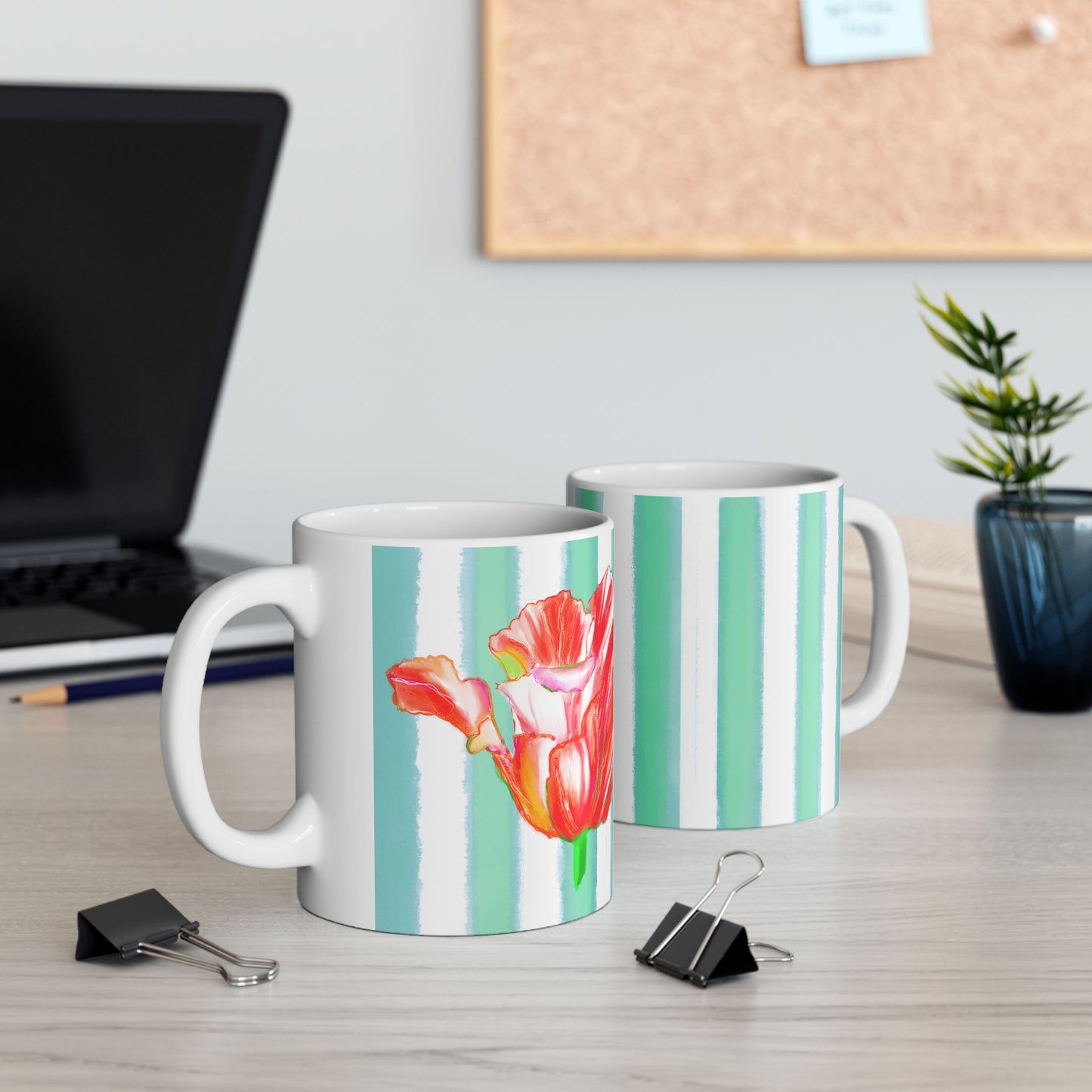 Dancing Tulips Mug Teal Orange