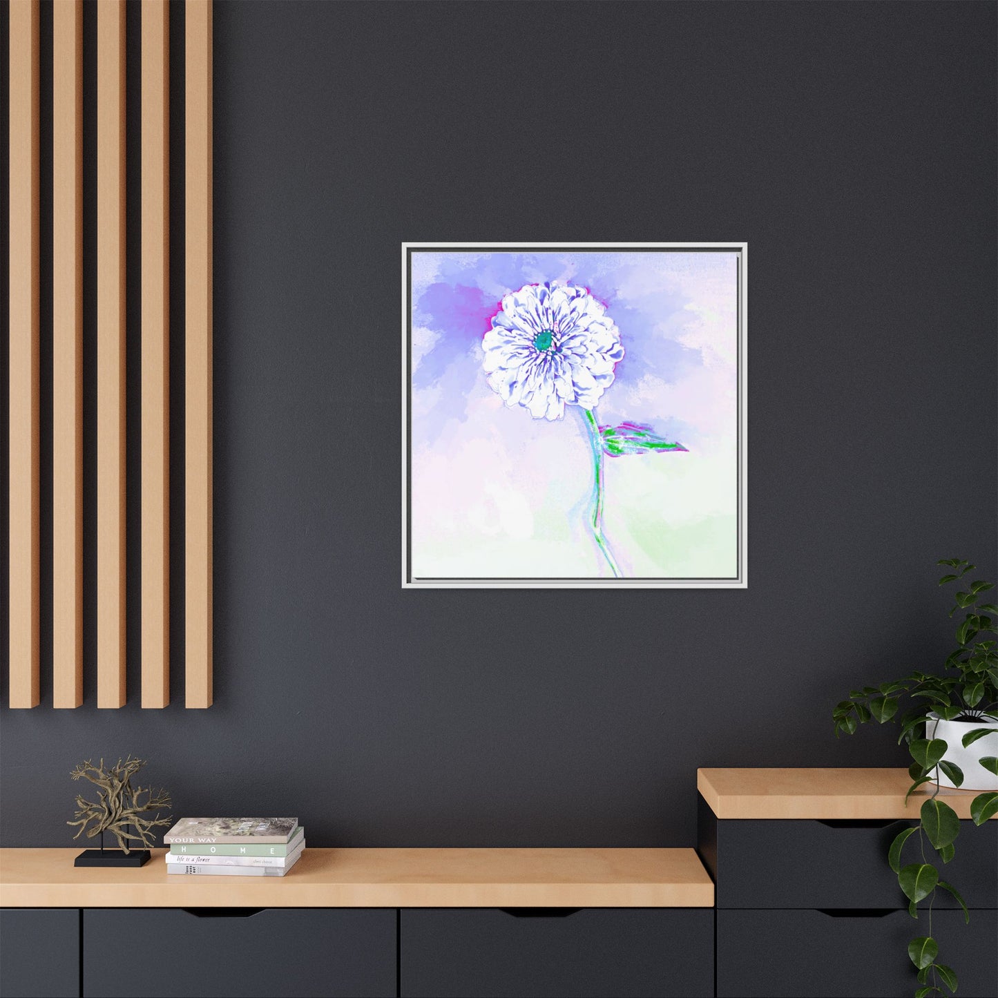 Zinnia Color Splash Matte Canvas Periwinkle Framed