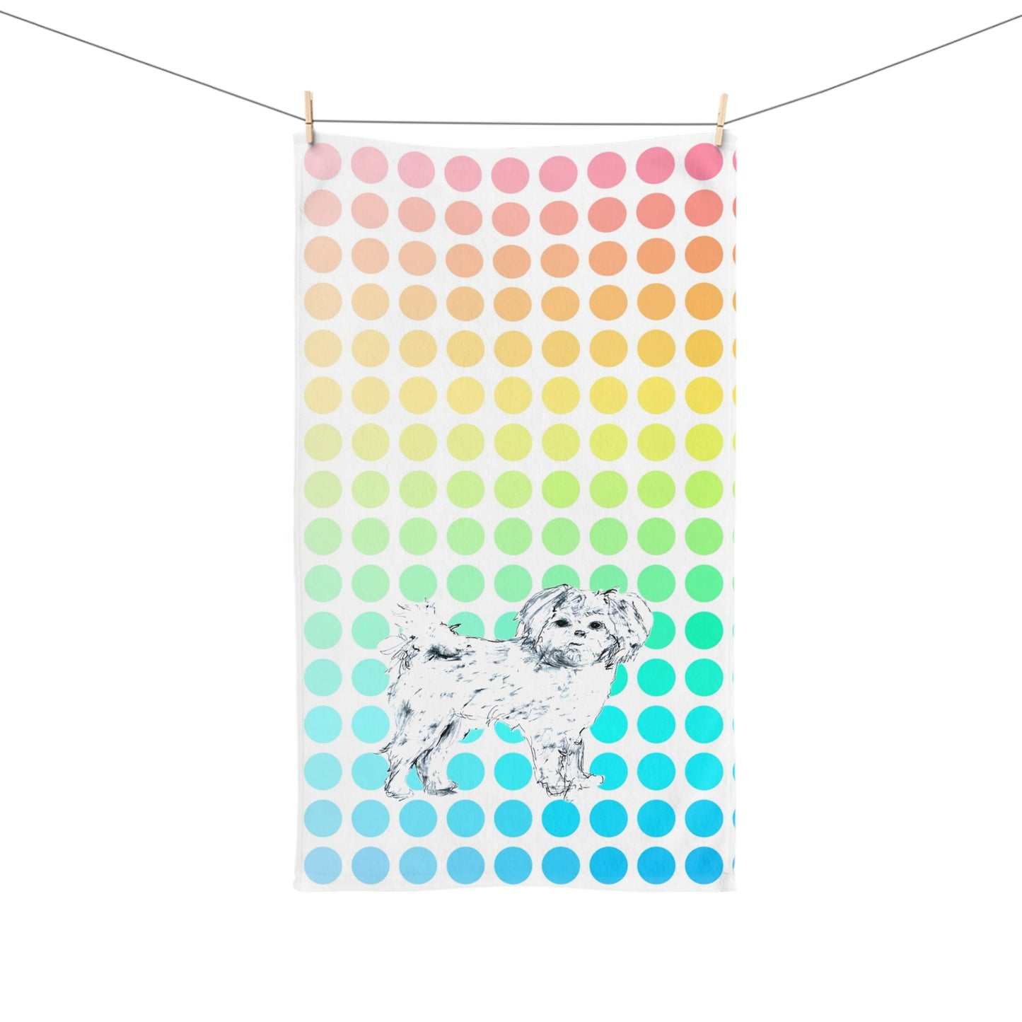 Dogi Fun Hand Towel, Shih Tzus and Multi-Color Polka Dots
