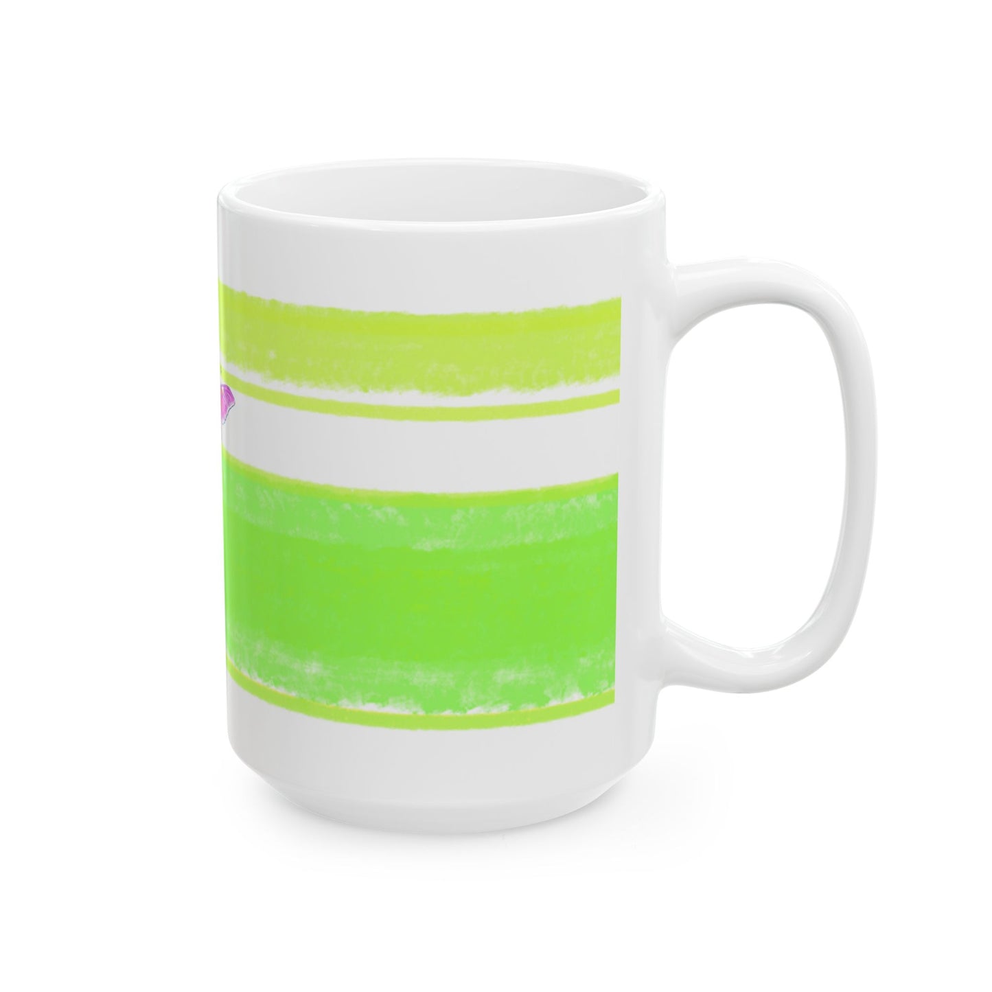 Mega Stripe Kitty Butterfly Flutter Ceramic Mug Yellow Green