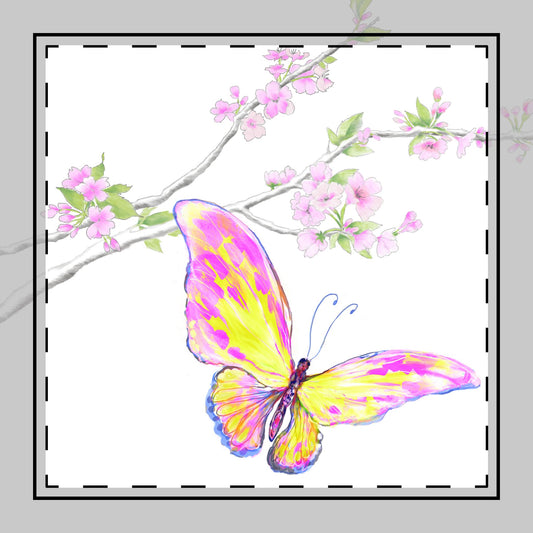 Butterfly Blossoms Glide, Poly Twill Napkin in Aqua, Background Fabric Brighter white #4